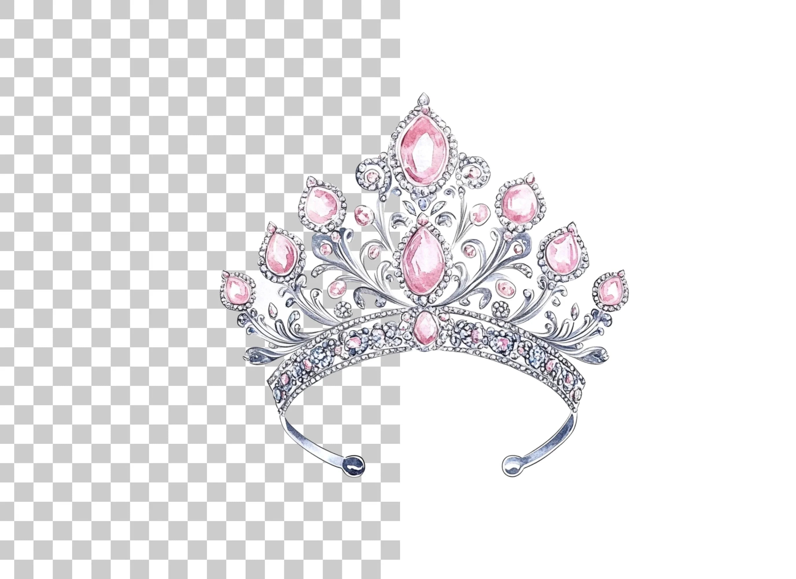 Elegant Silver and Pink Tiara Clipart Bundle