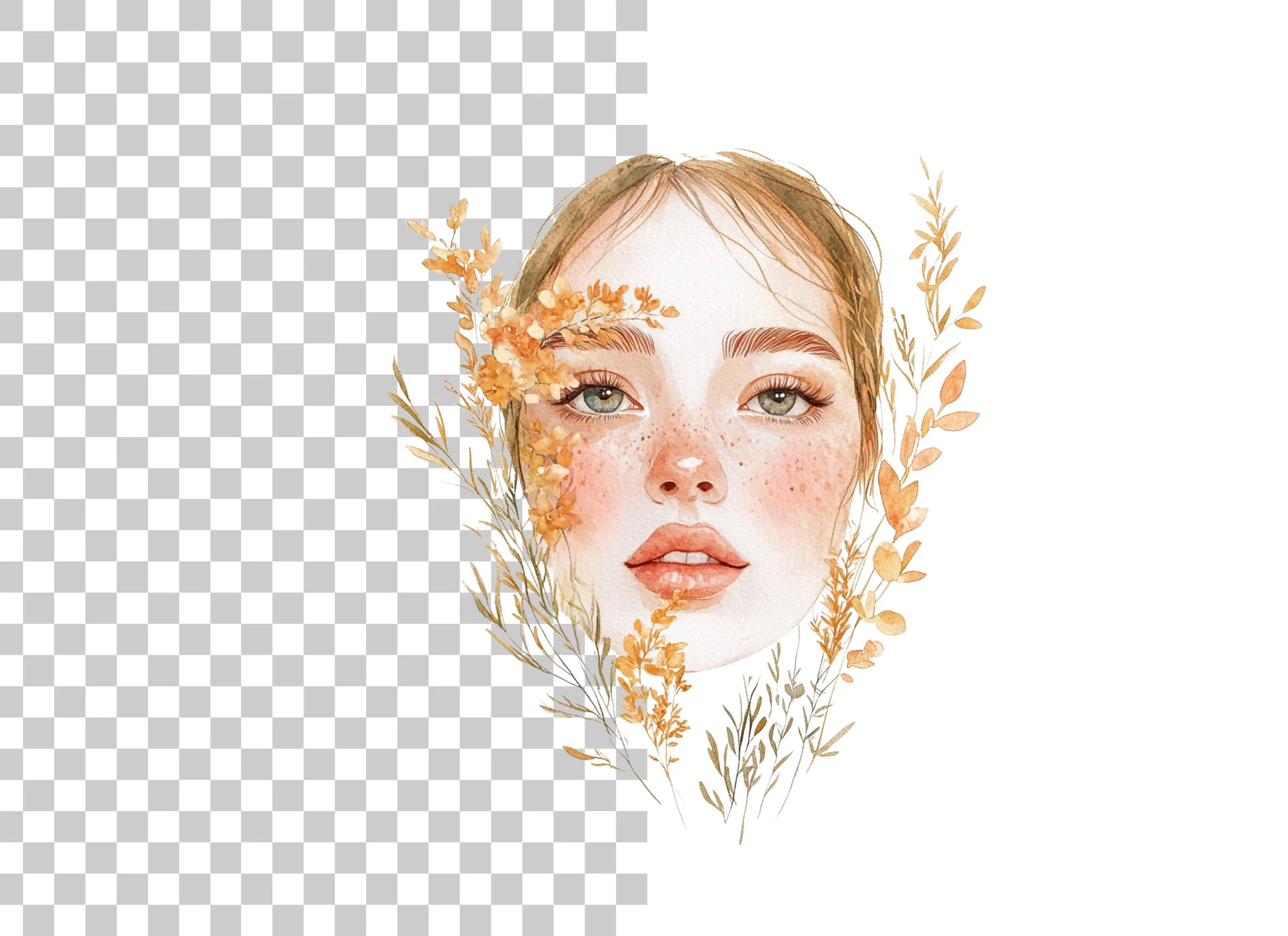 Autumn Flowers Woman Face Clipart Bundle