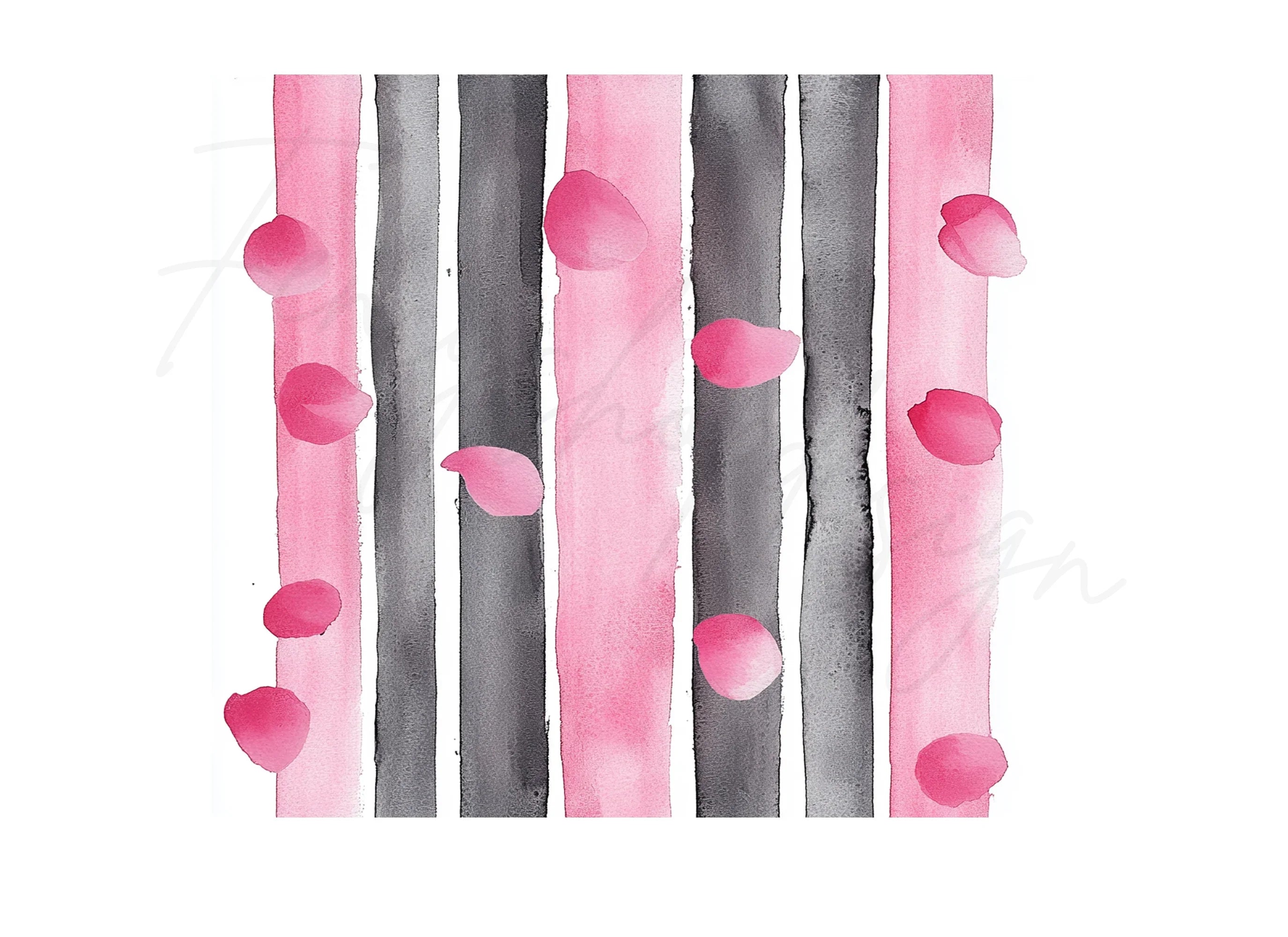Pink Petals Stripes Clipart Bundle