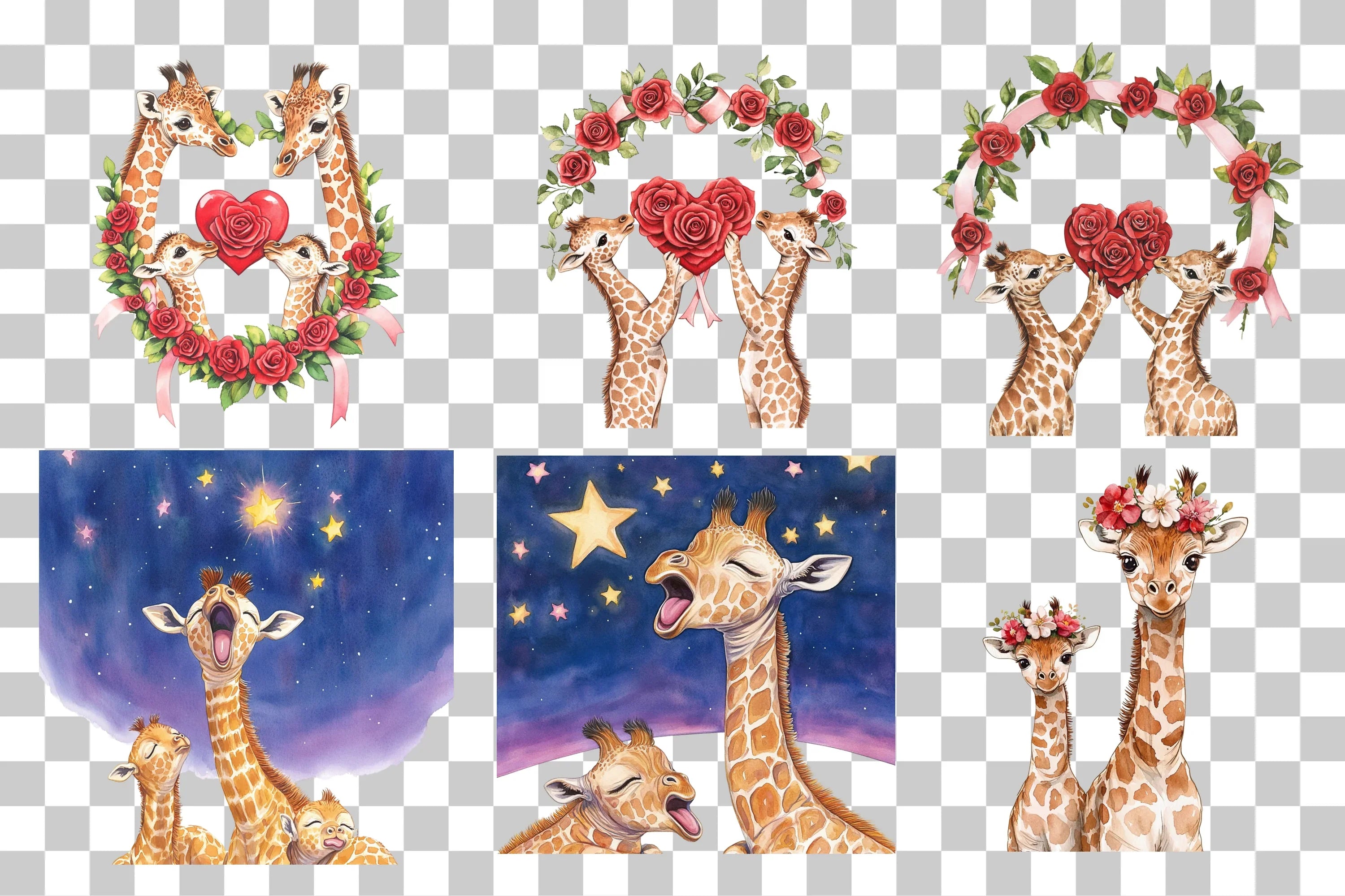 Cute Giraffe Family Clipart Bundle