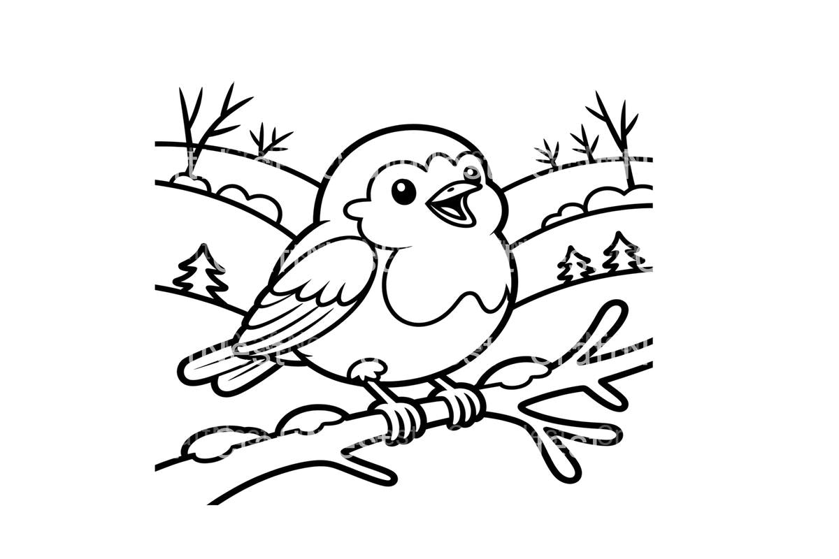 Cute Birdie Winter Scene Coloring Books