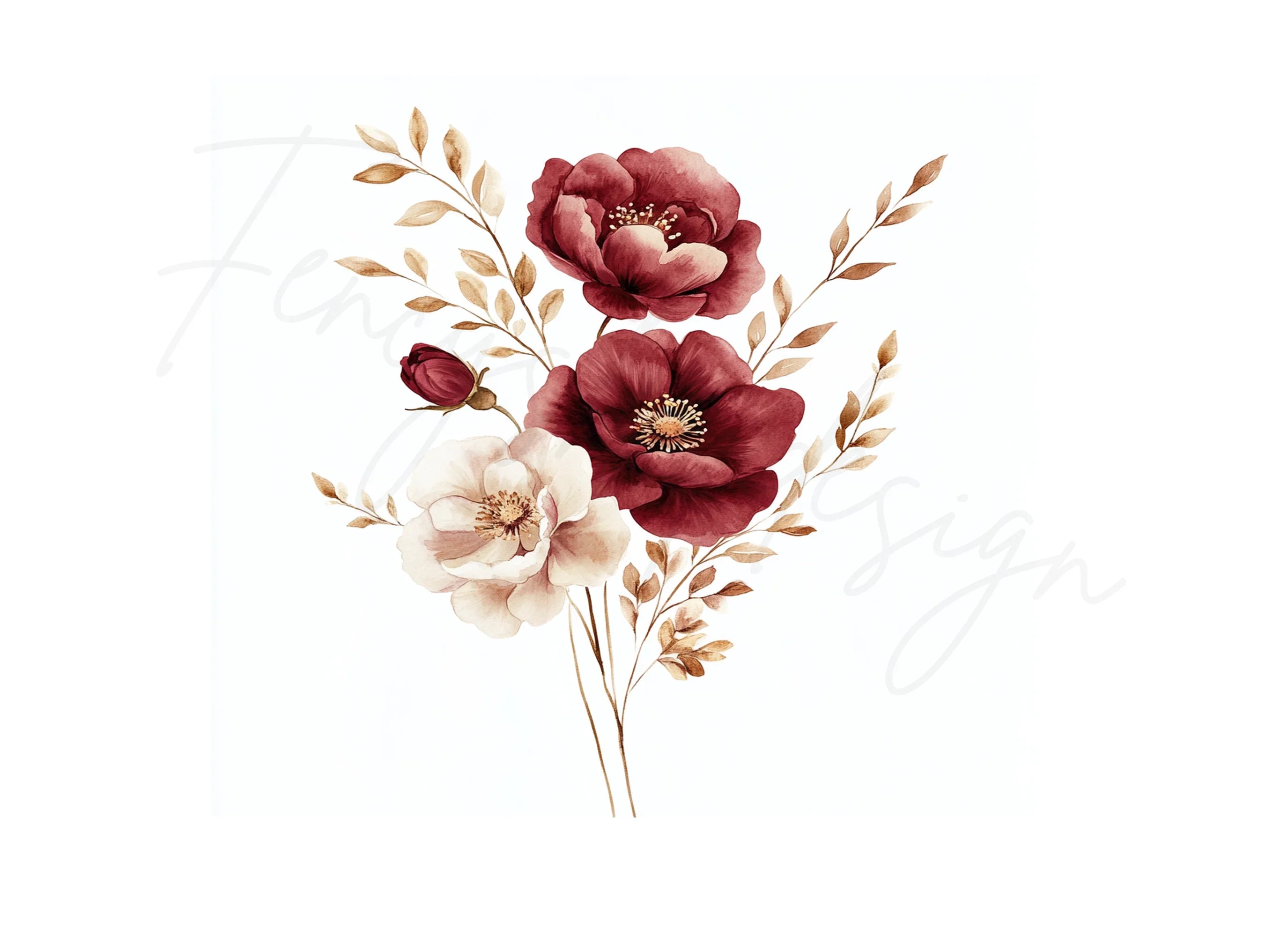 Burgundy Cream Floral Clipart Bundle