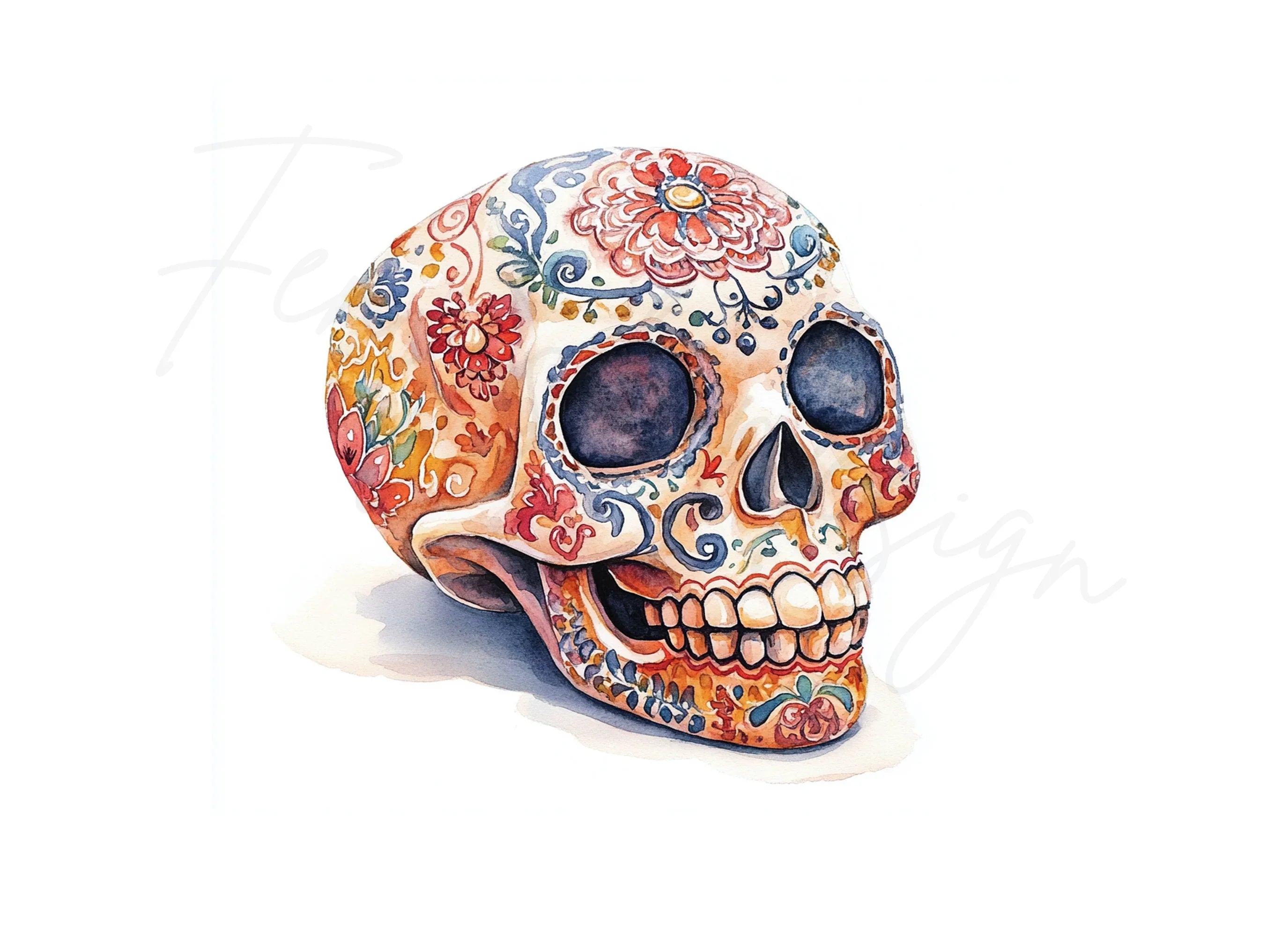 Ornate Sugar Skull Clipart Bundle