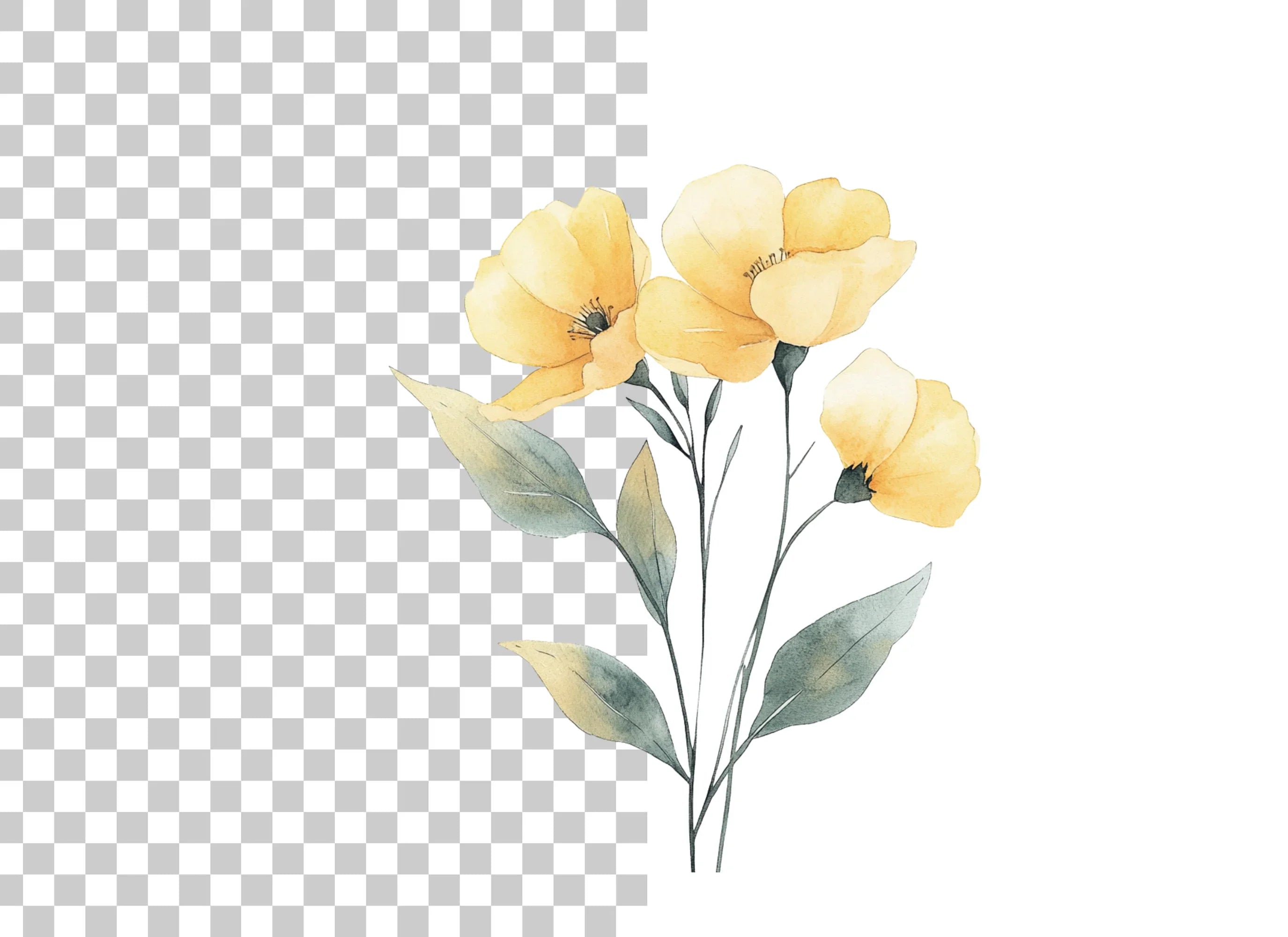 Elegant Yellow Poppies Clipart Bundle