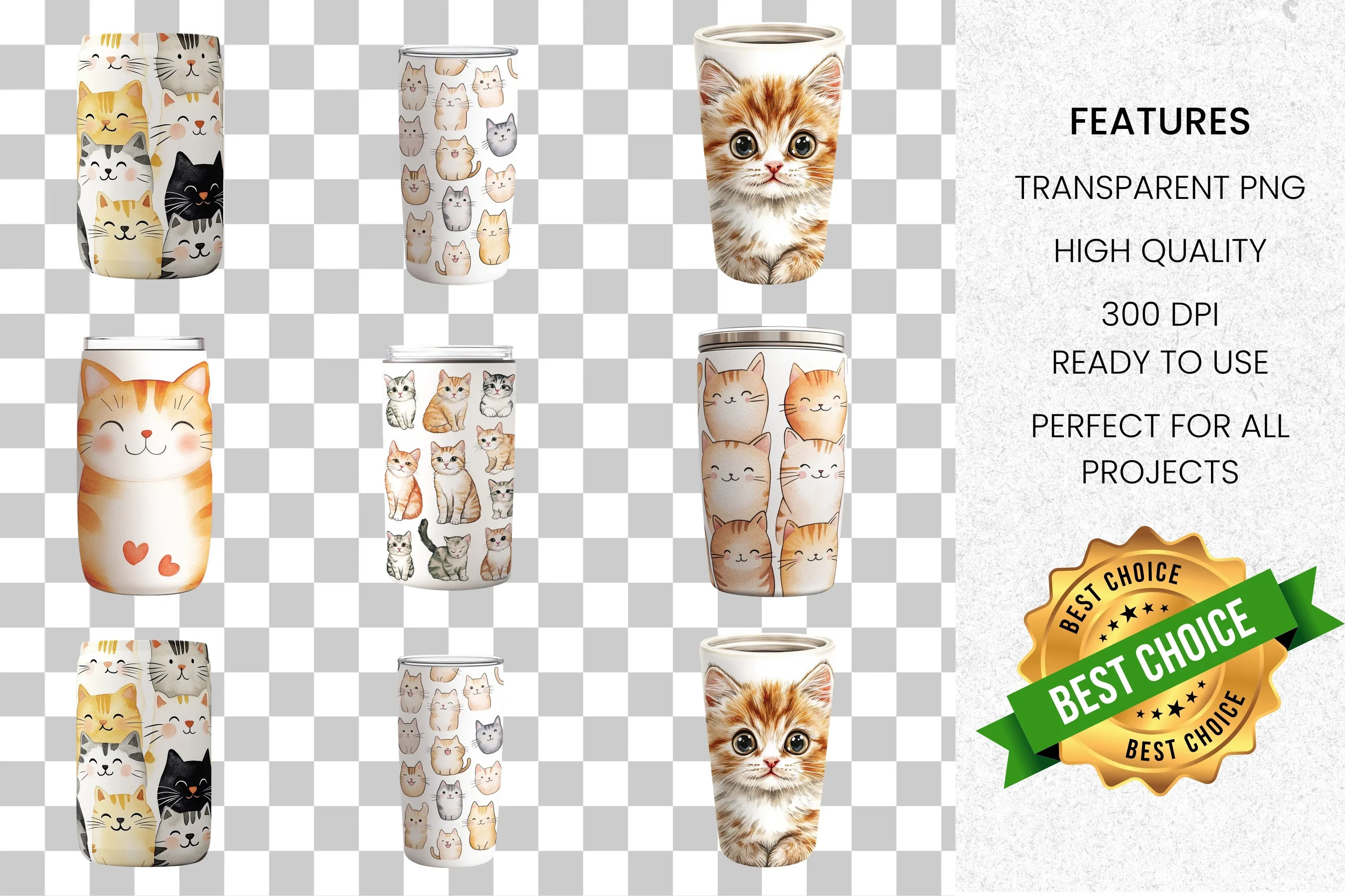 Cute Cat Tumbler Clipart Bundle