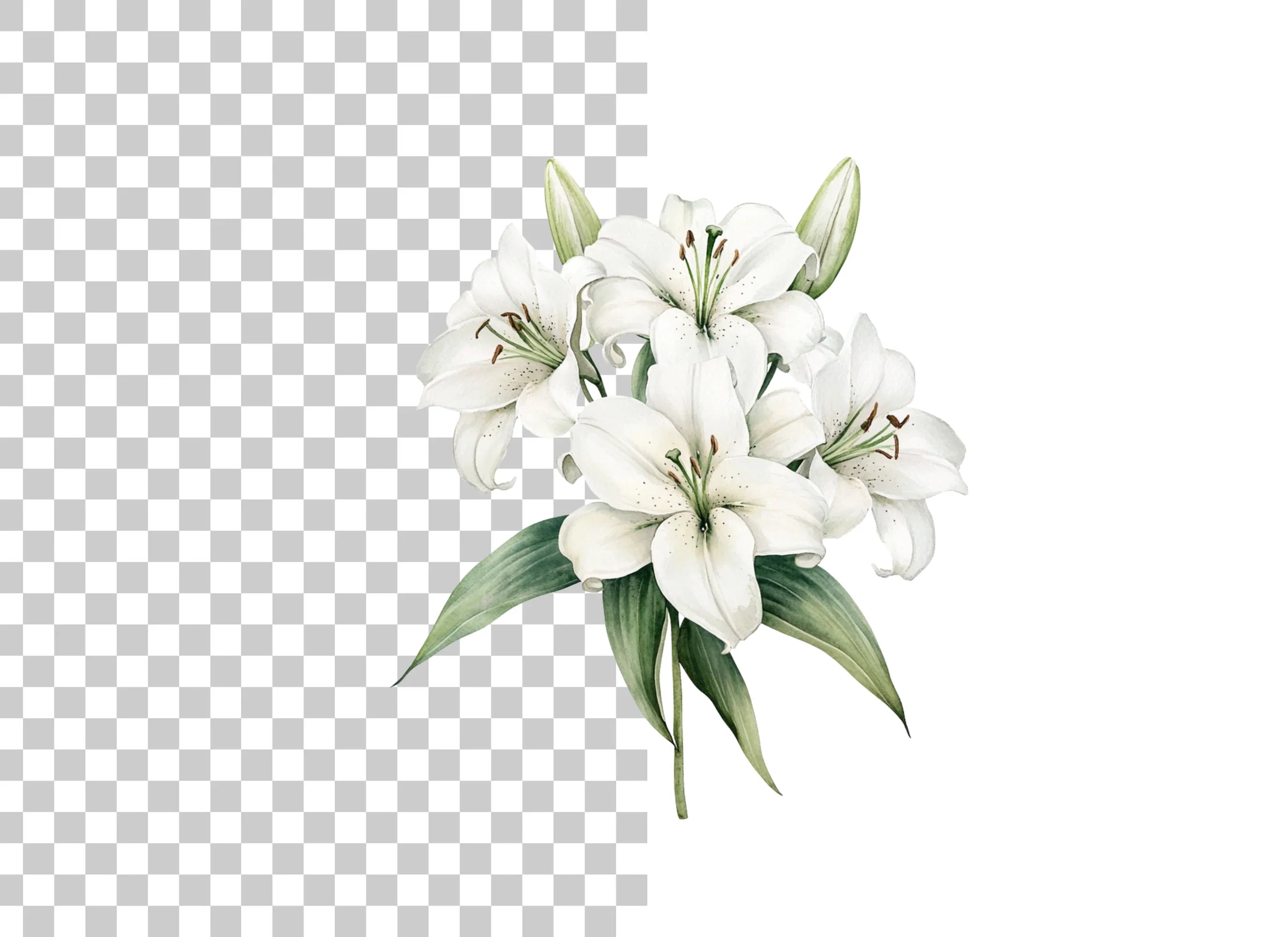 Elegant White Lily Flower Clipart Bundle