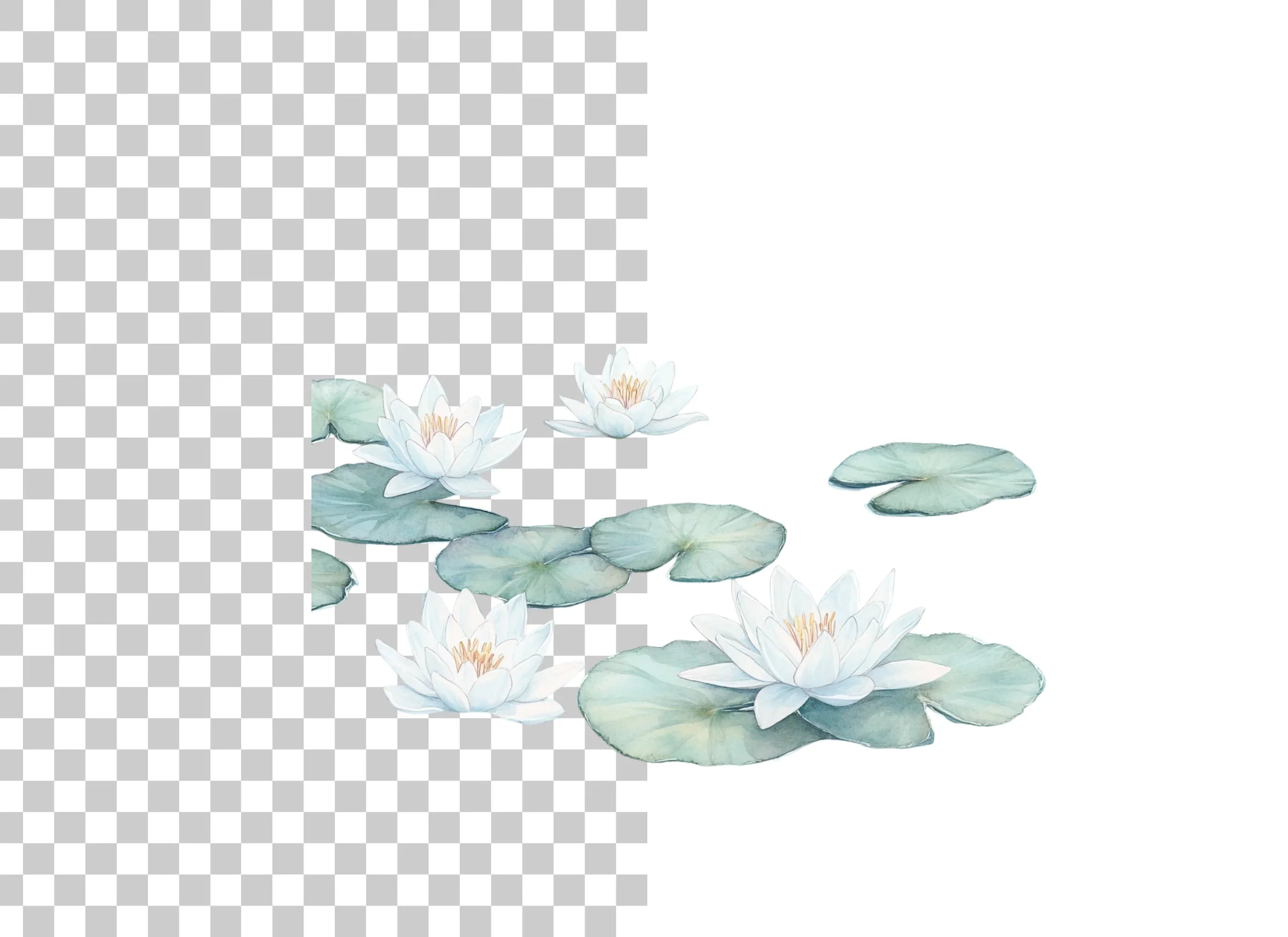 White Water Lilies and Pads Clipart Bundle