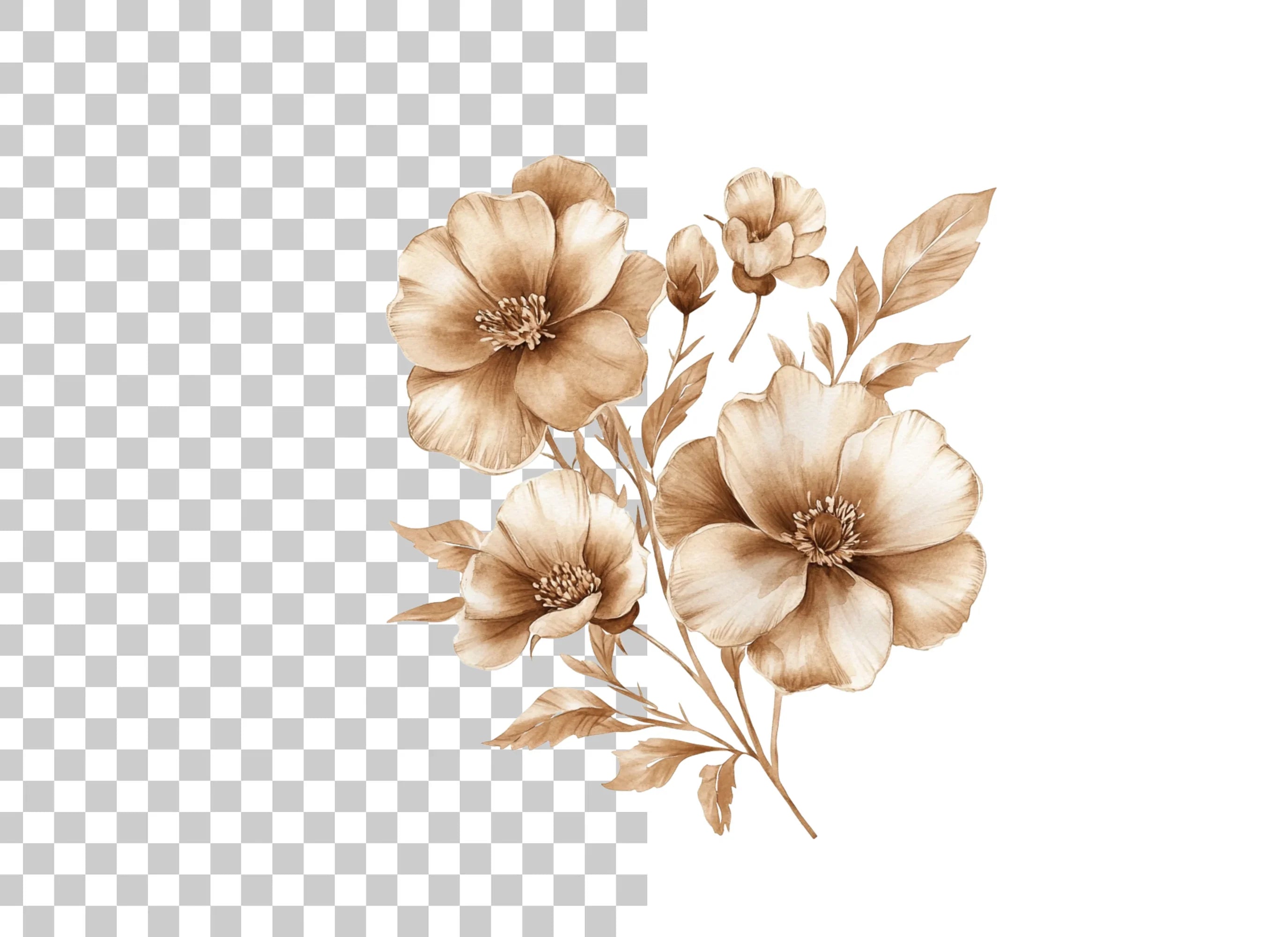 Elegant Sepia Floral Clipart Bundle