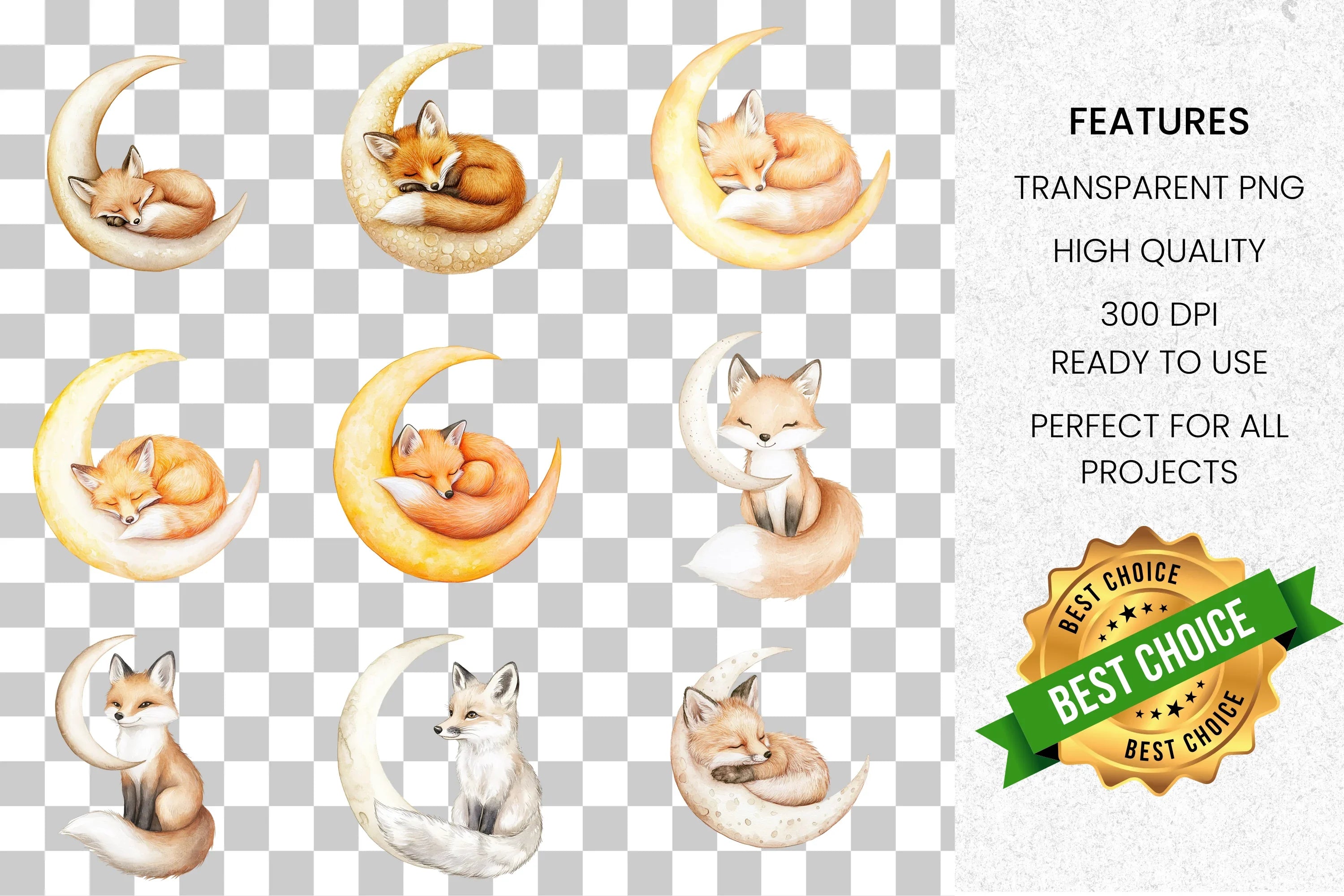 Cute Fox Moon Nursery Clipart Bundle