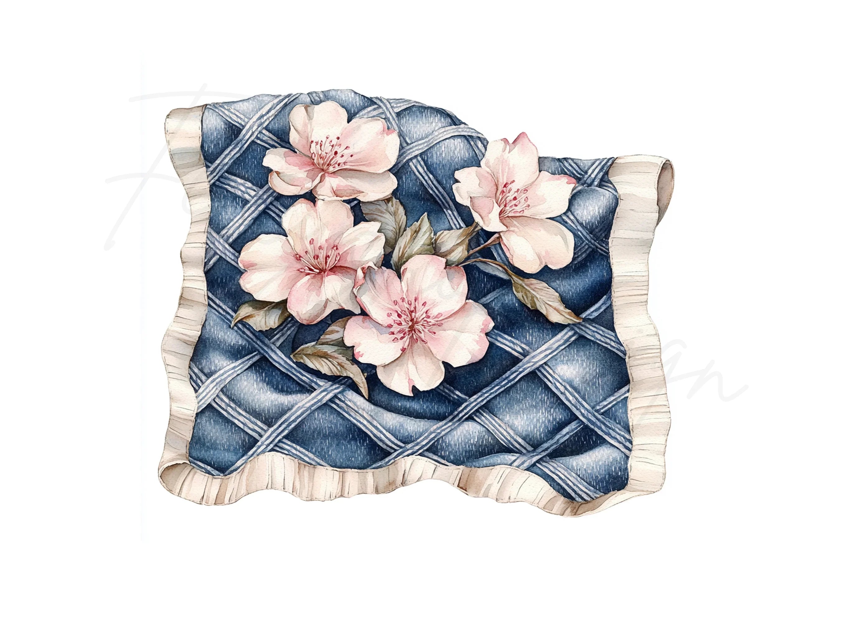 Pink Cherry Blossom Denim Clipart Bundle