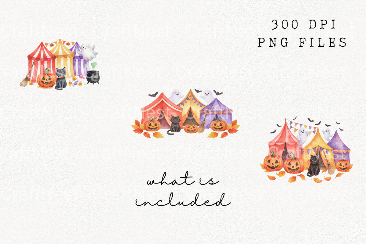 Halloween Circus Tent Spooky Cat Pumpkin Clipart Bundle