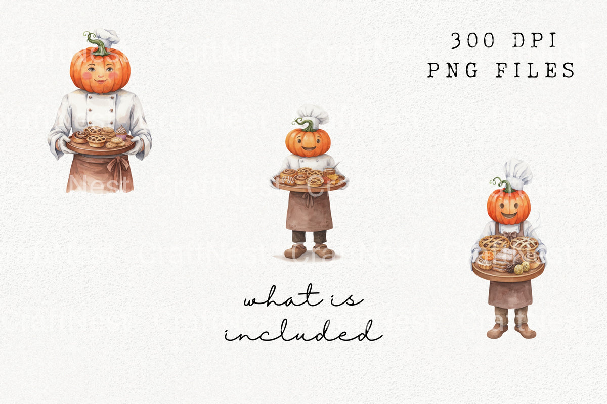 Pumpkin Chef Baking Treats Clipart Bundle