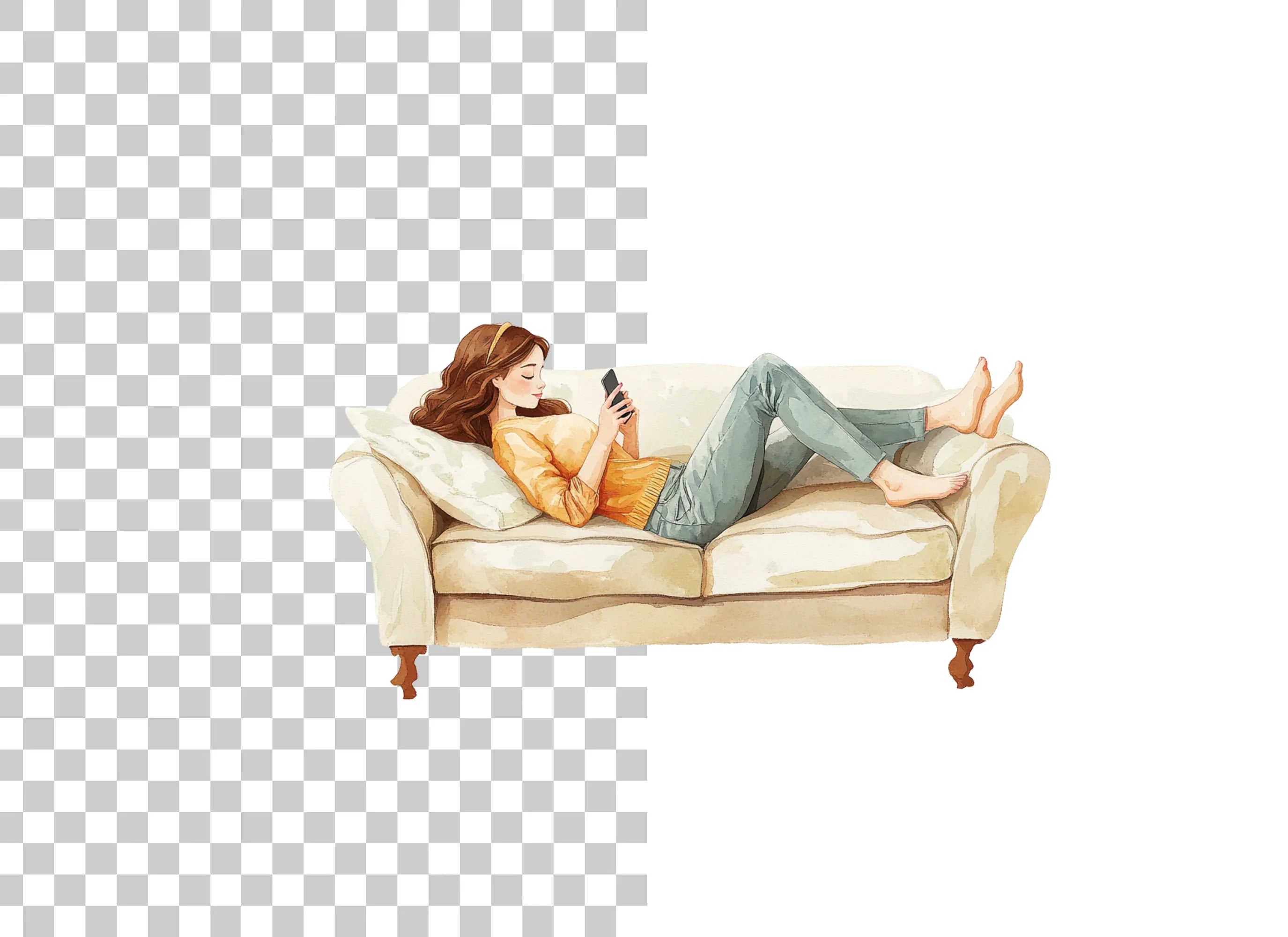 Relaxing on Sofa with Phone Clipart Bundle
