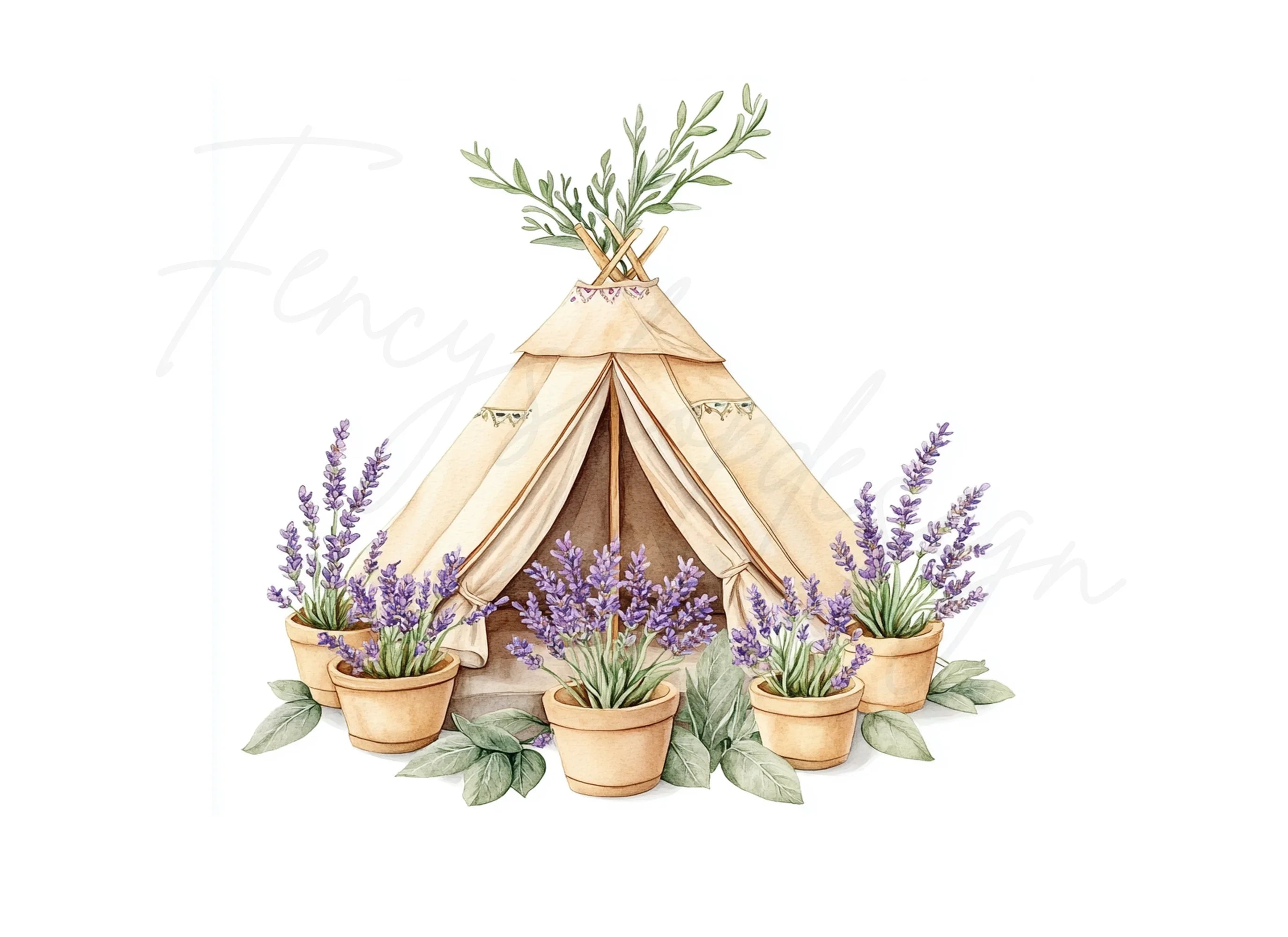 Boho Teepee Lavender Clipart Bundle