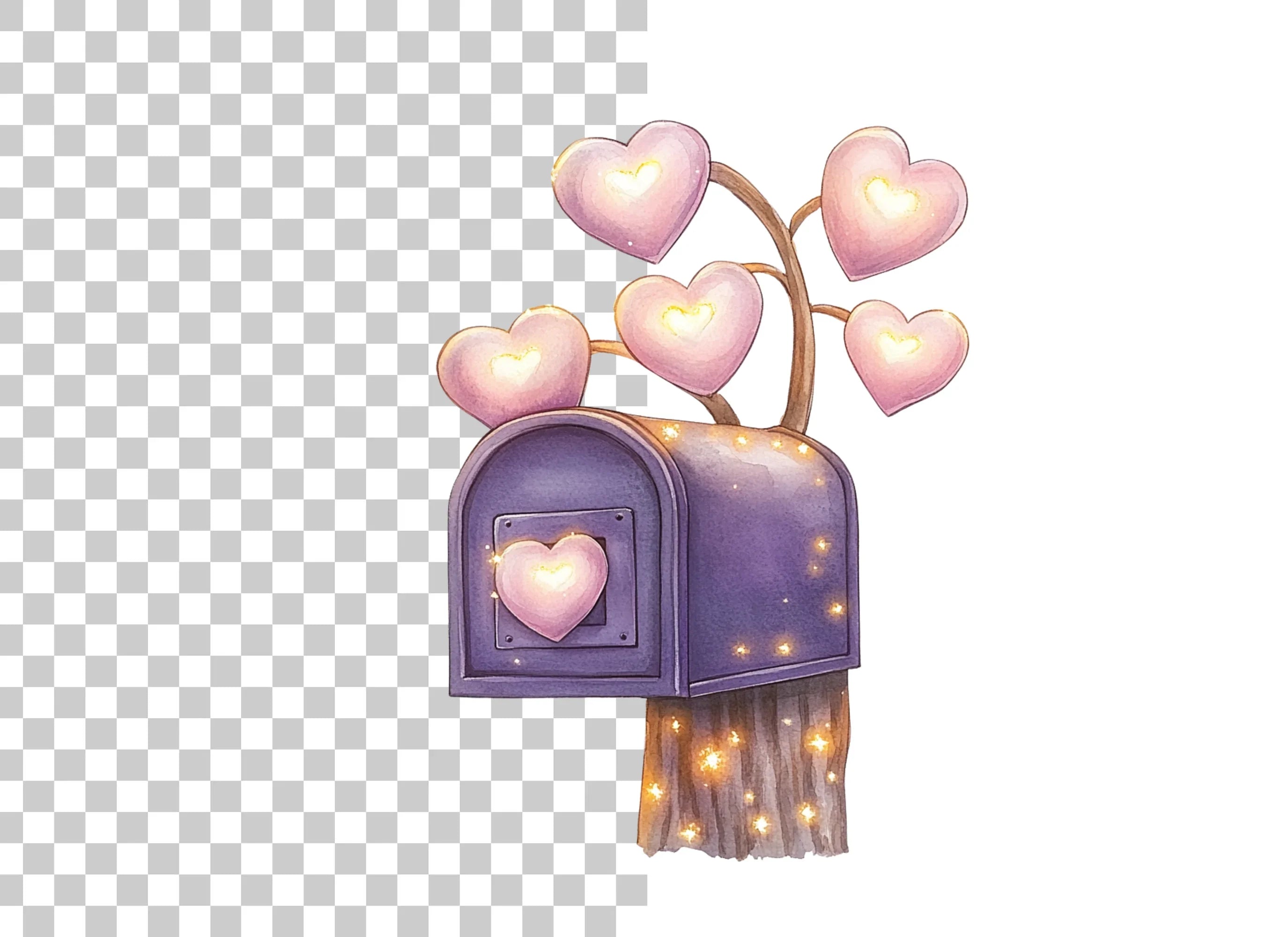 Enchanted Mailboxes with Glowing Hearts Clipart Bundle