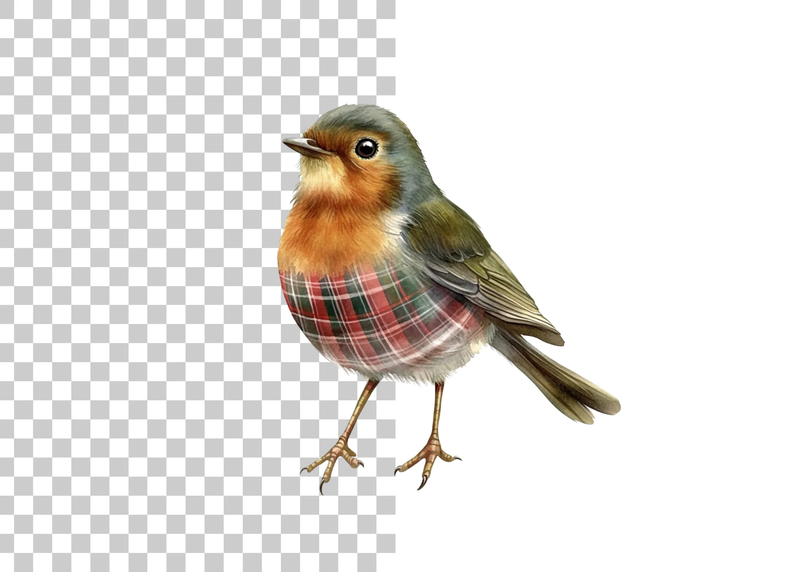 Festive Plaid Robin Bird Clipart Bundle