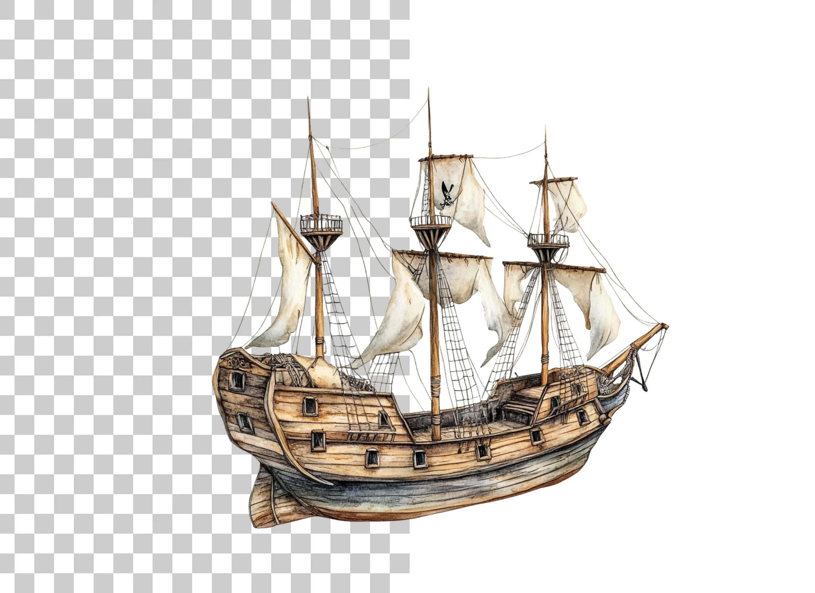 Vintage Galleon Ship Clipart Bundle