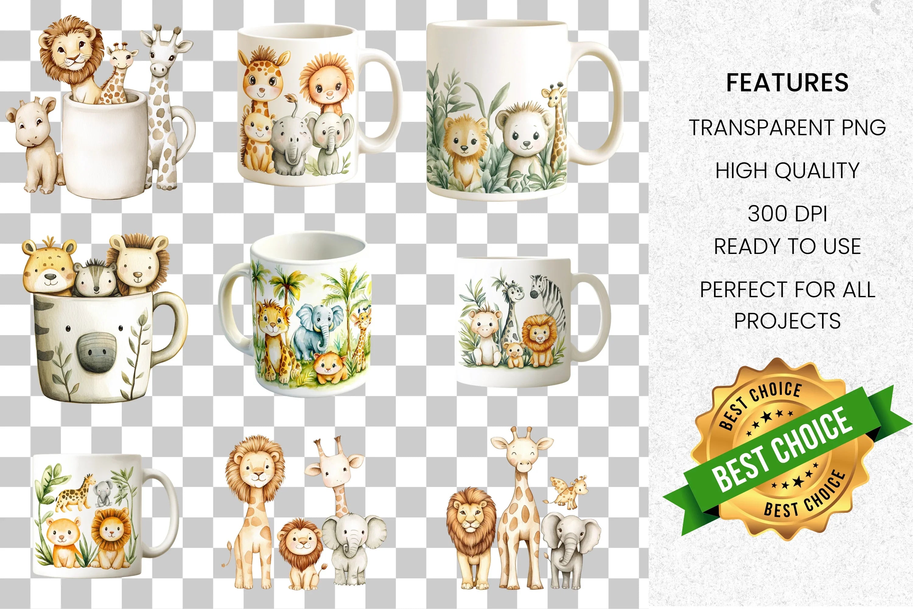 Cute Safari Baby Animals Clipart Bundle