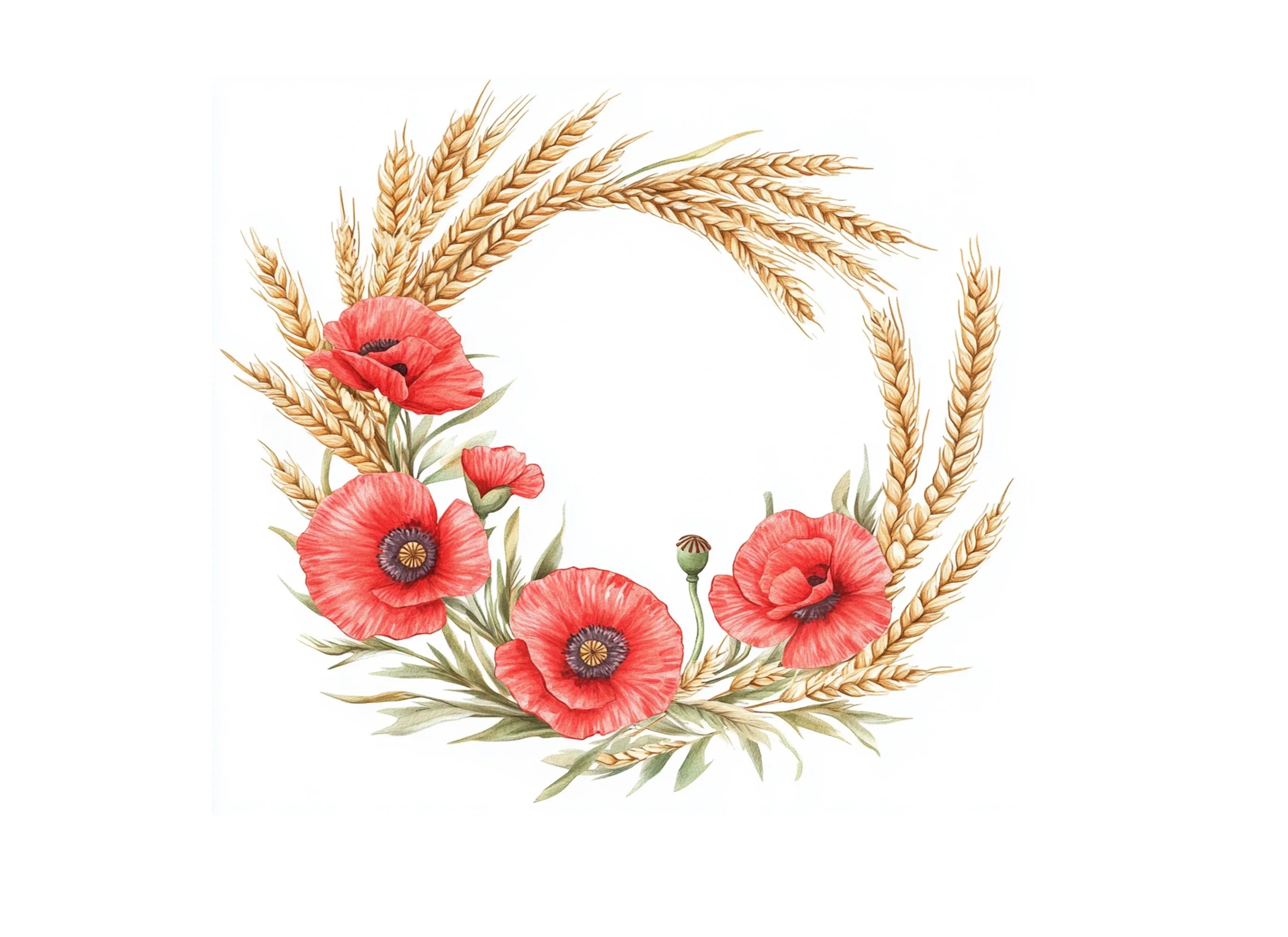 Poppy and Wheat Wreath Clipart Bundle