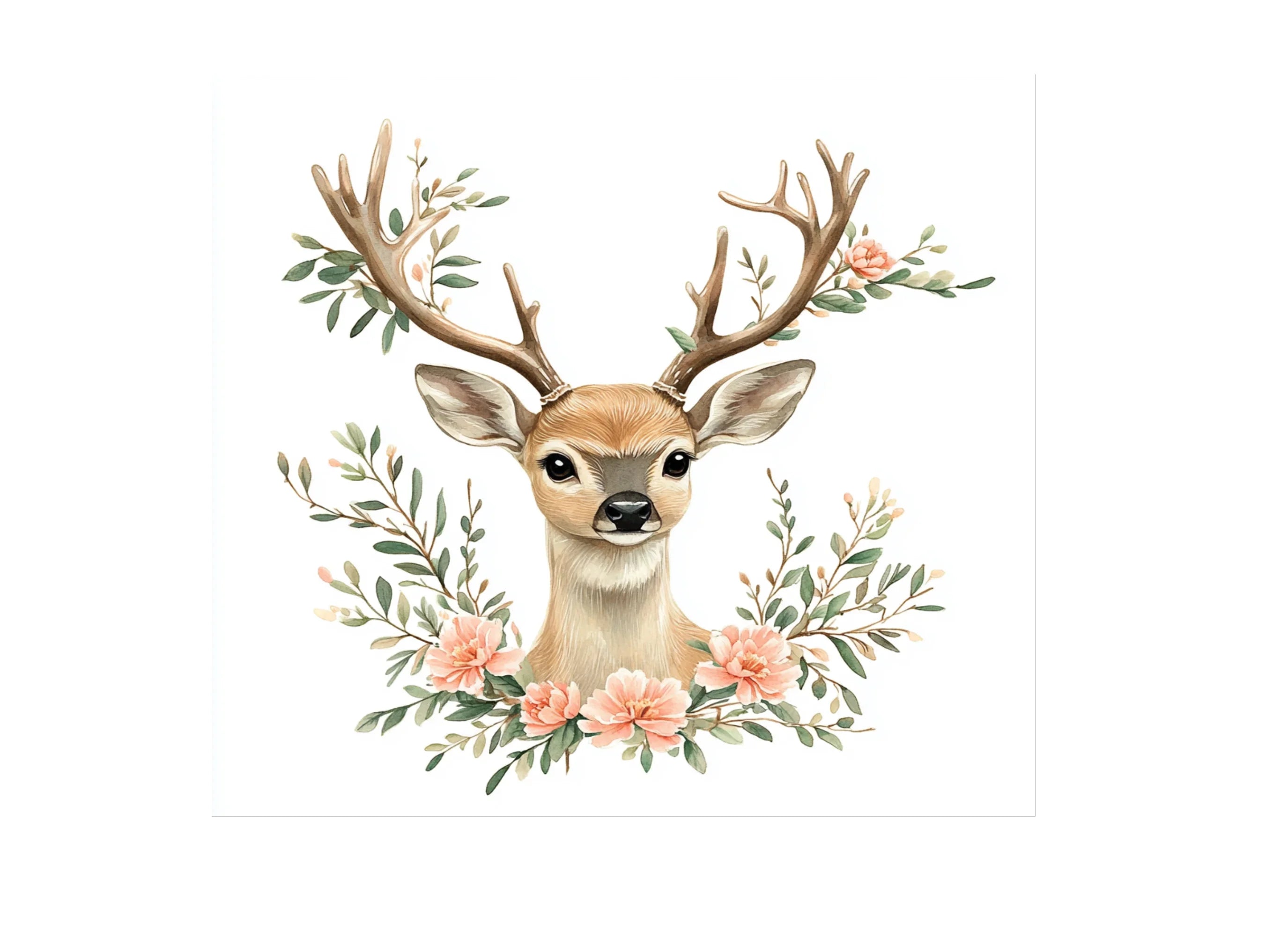 Cute Floral Deer Head Clipart Bundle