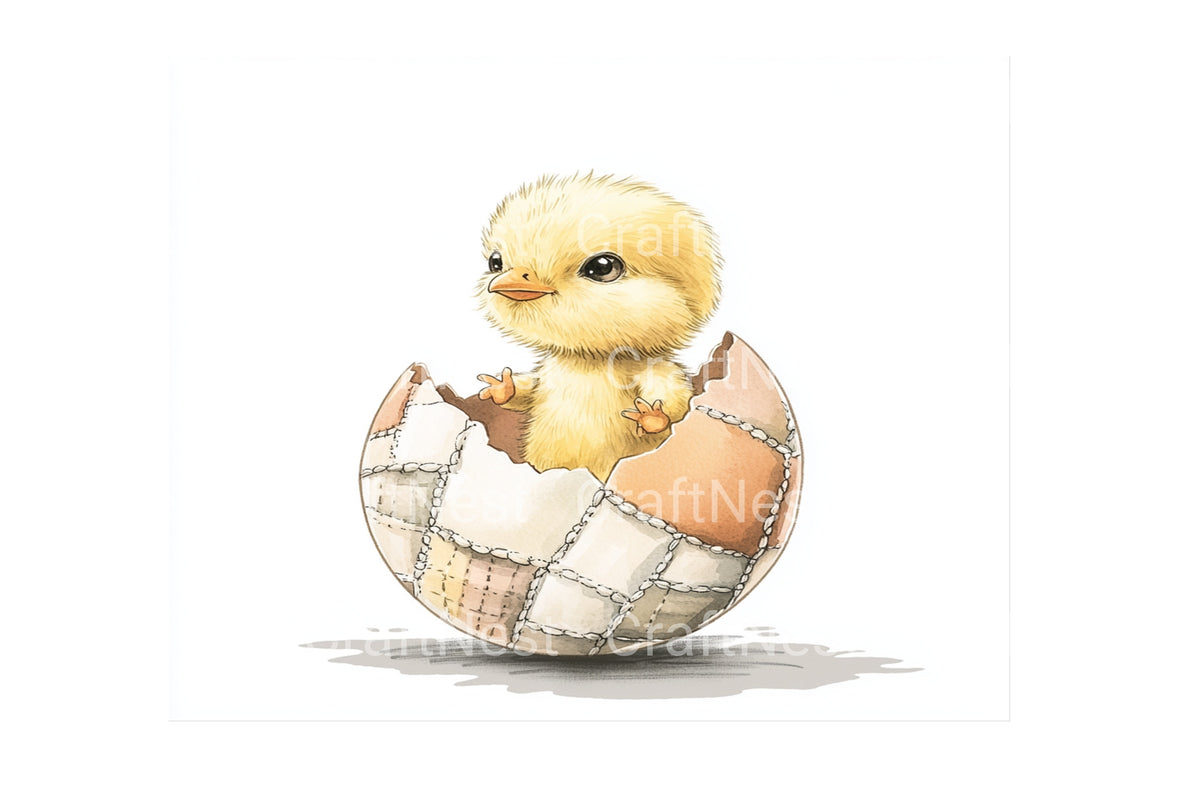 Patchwork Egg Chick Clipart Bundle