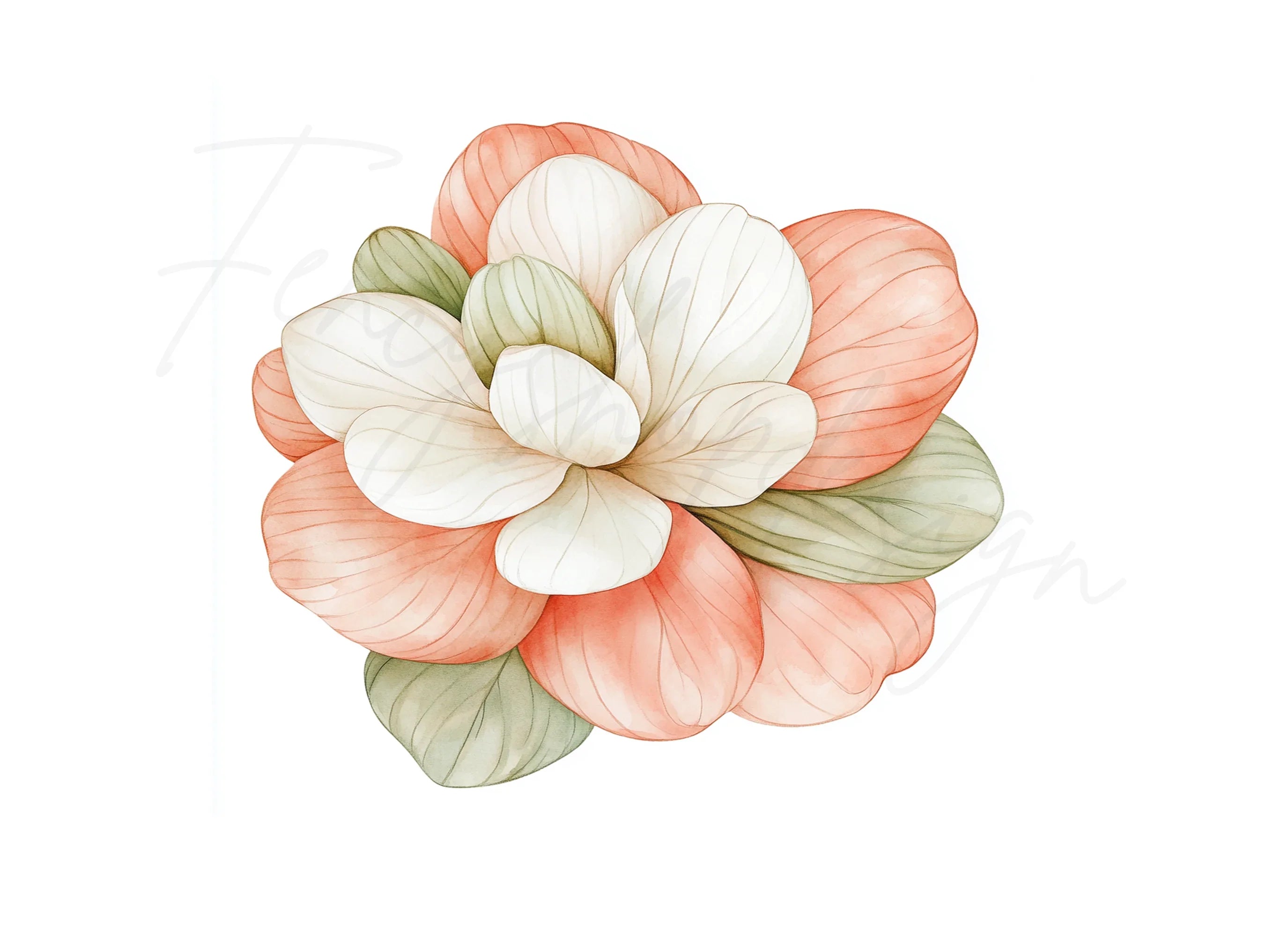 Peach Green Floral Clipart Bundle