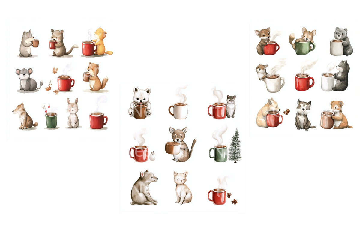 Animals Drinking Hot Cocoa Clipart Bundle