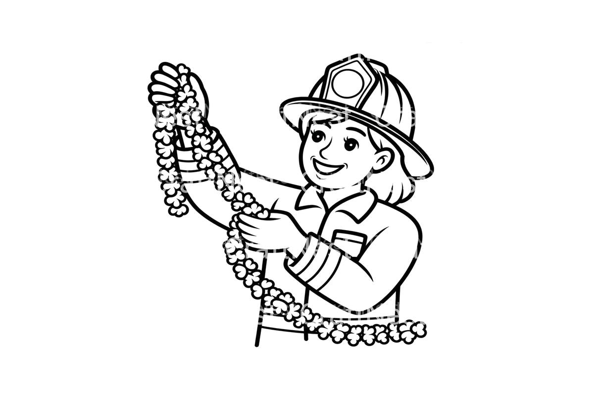 Firefighter Girl with Flower Garland Coloring Books