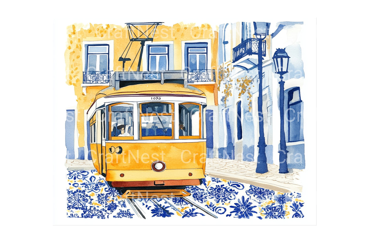 Lisbon Tram Illustrations Clipart Bundle