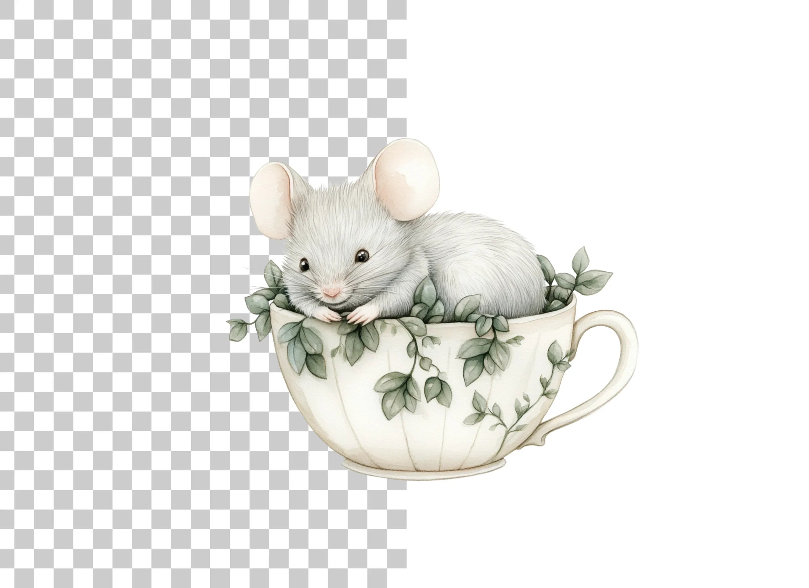 Sleeping Mice in Teacups Clipart Bundle