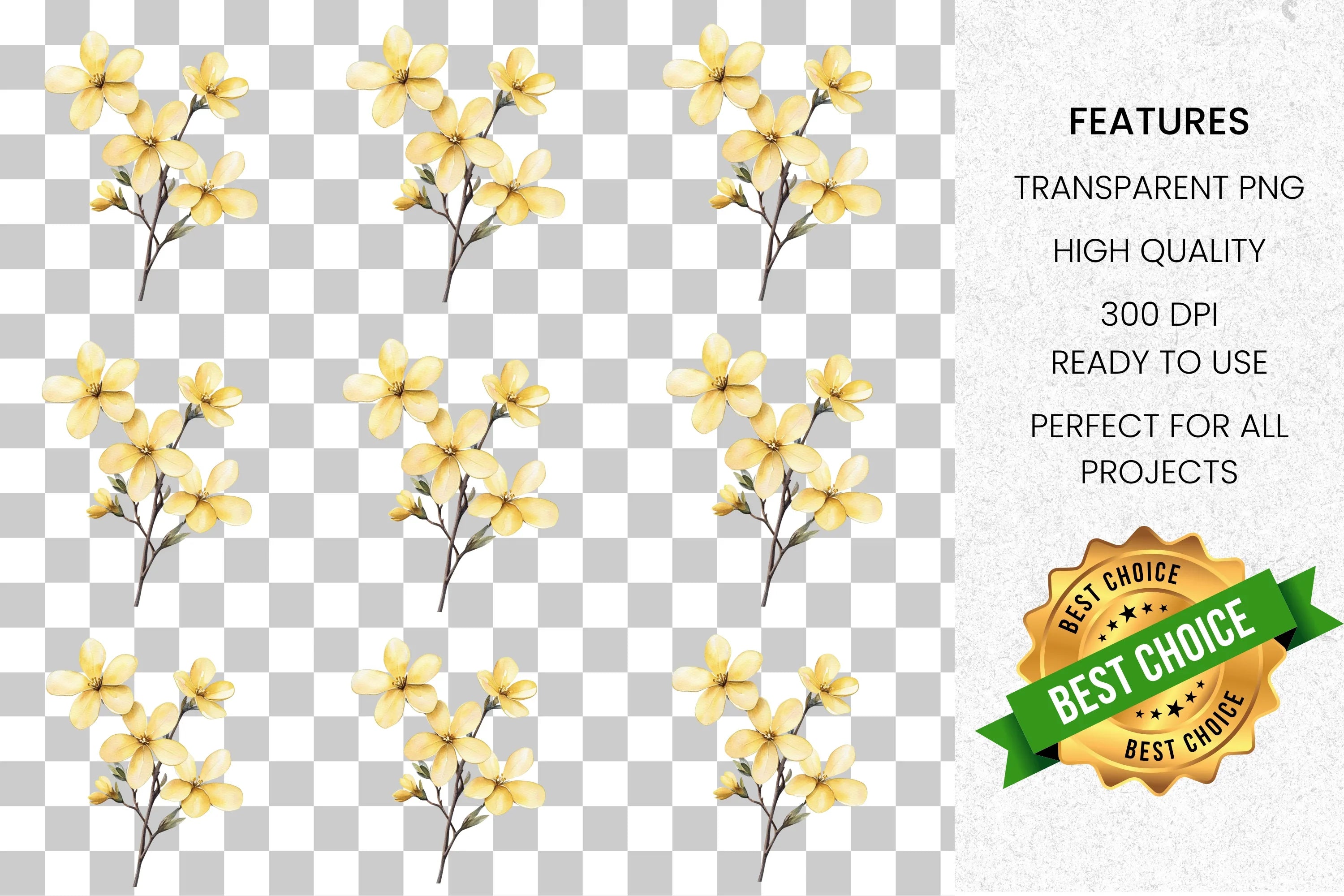 Delicate Yellow Floral Branch Clipart Bundle