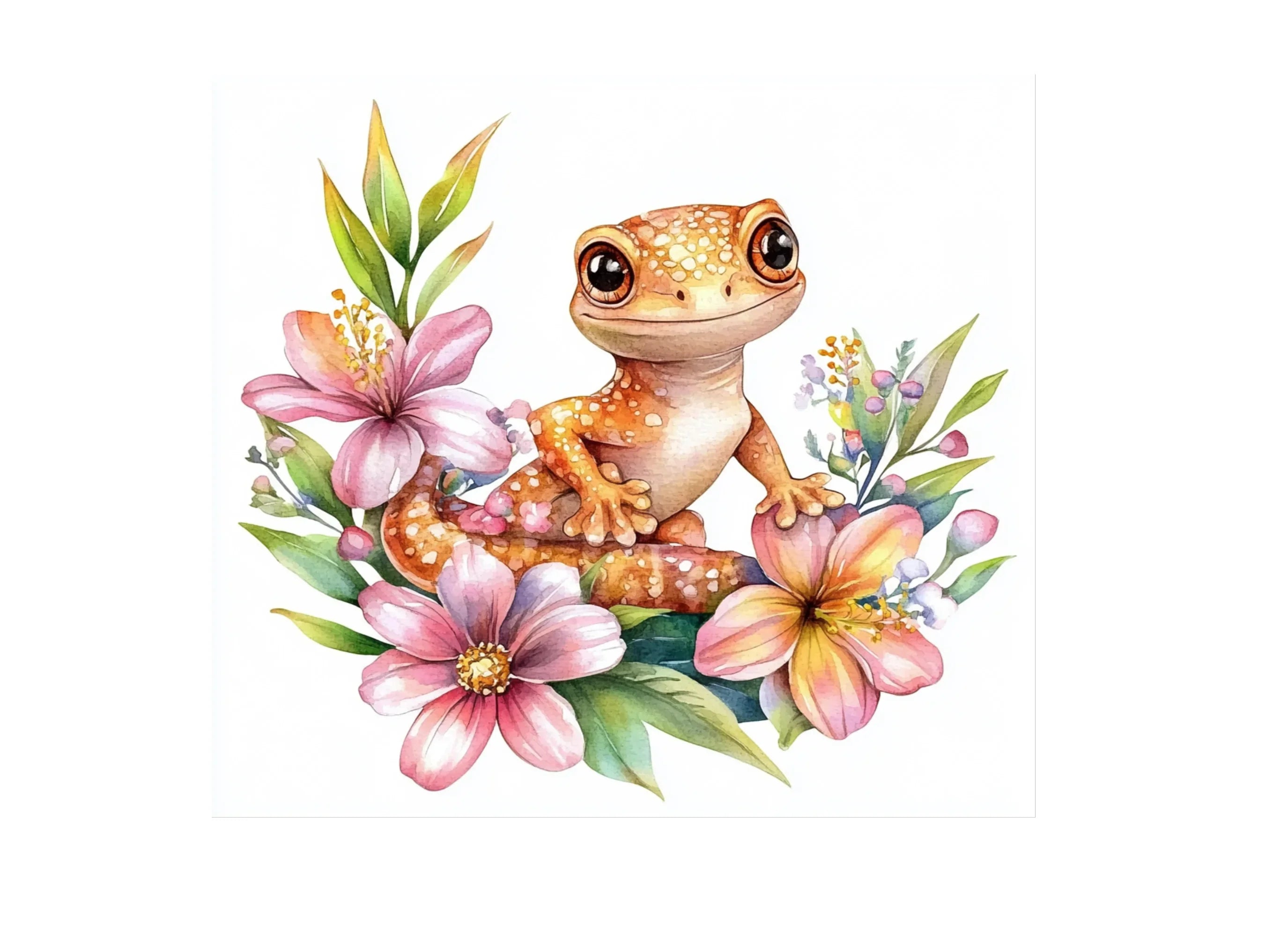 Baby Lizard and Flower Clipart Bundle