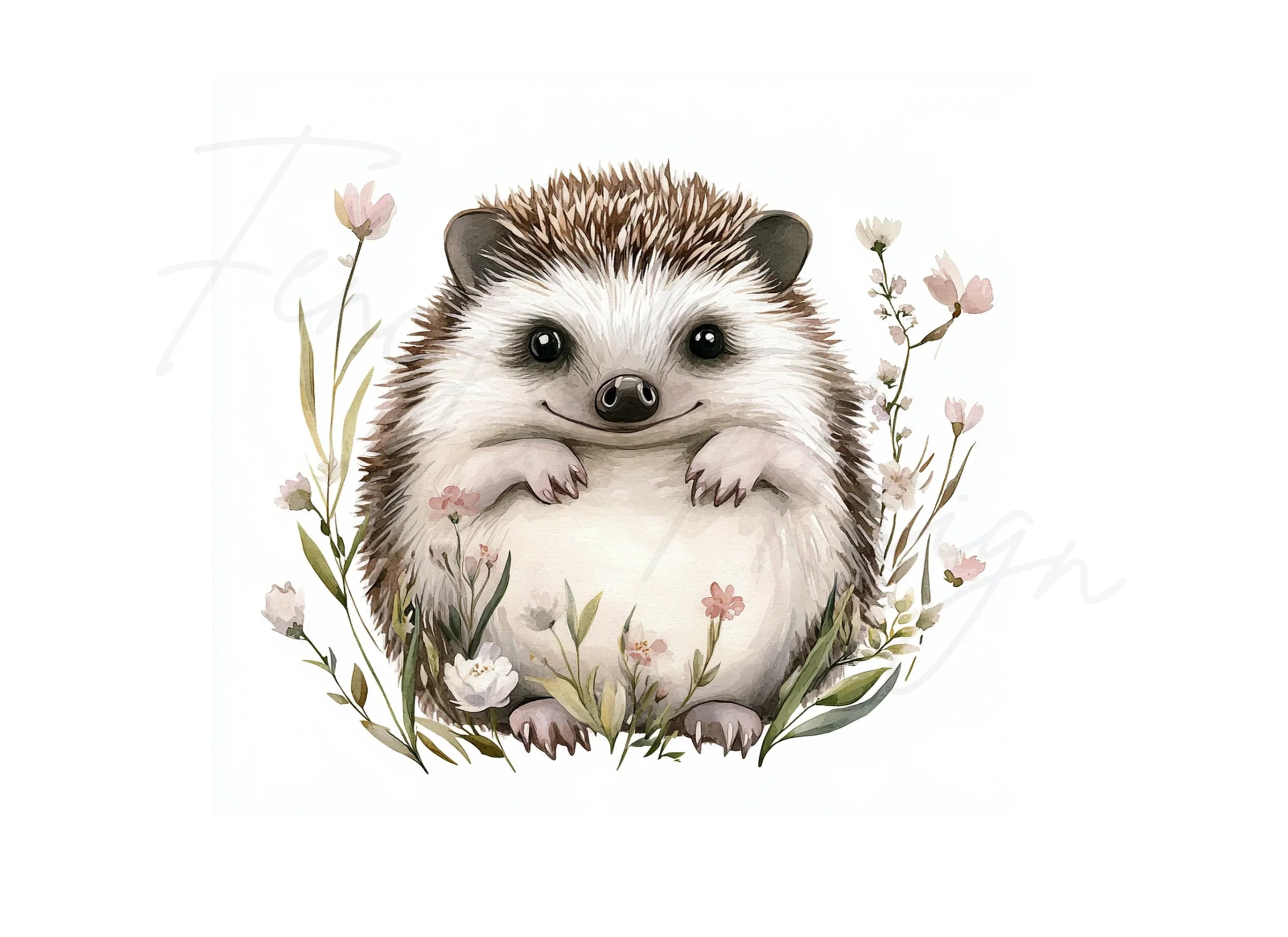 Happy Hedgehog in Wildflowers Clipart Bundle