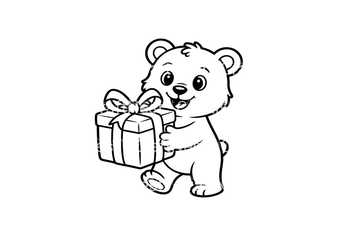 Happy Bear with Gift Box Coloring Books