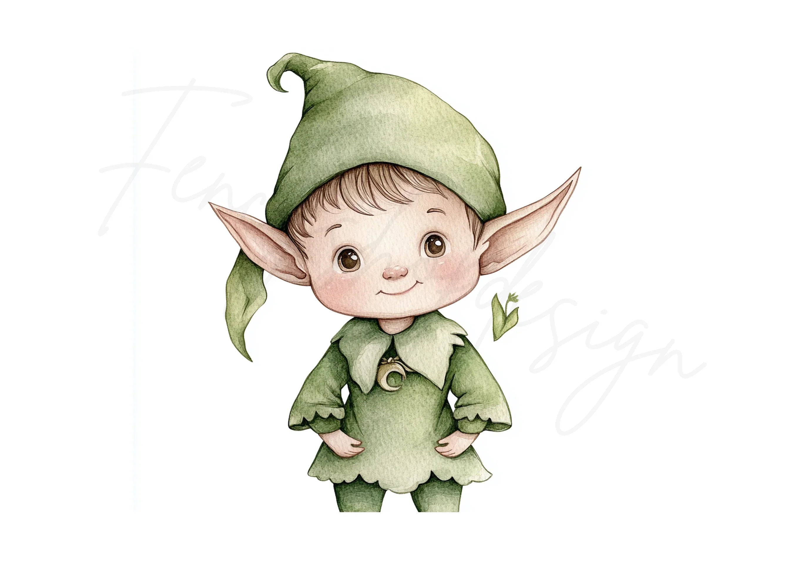 Cute Green Elves Clipart Bundle