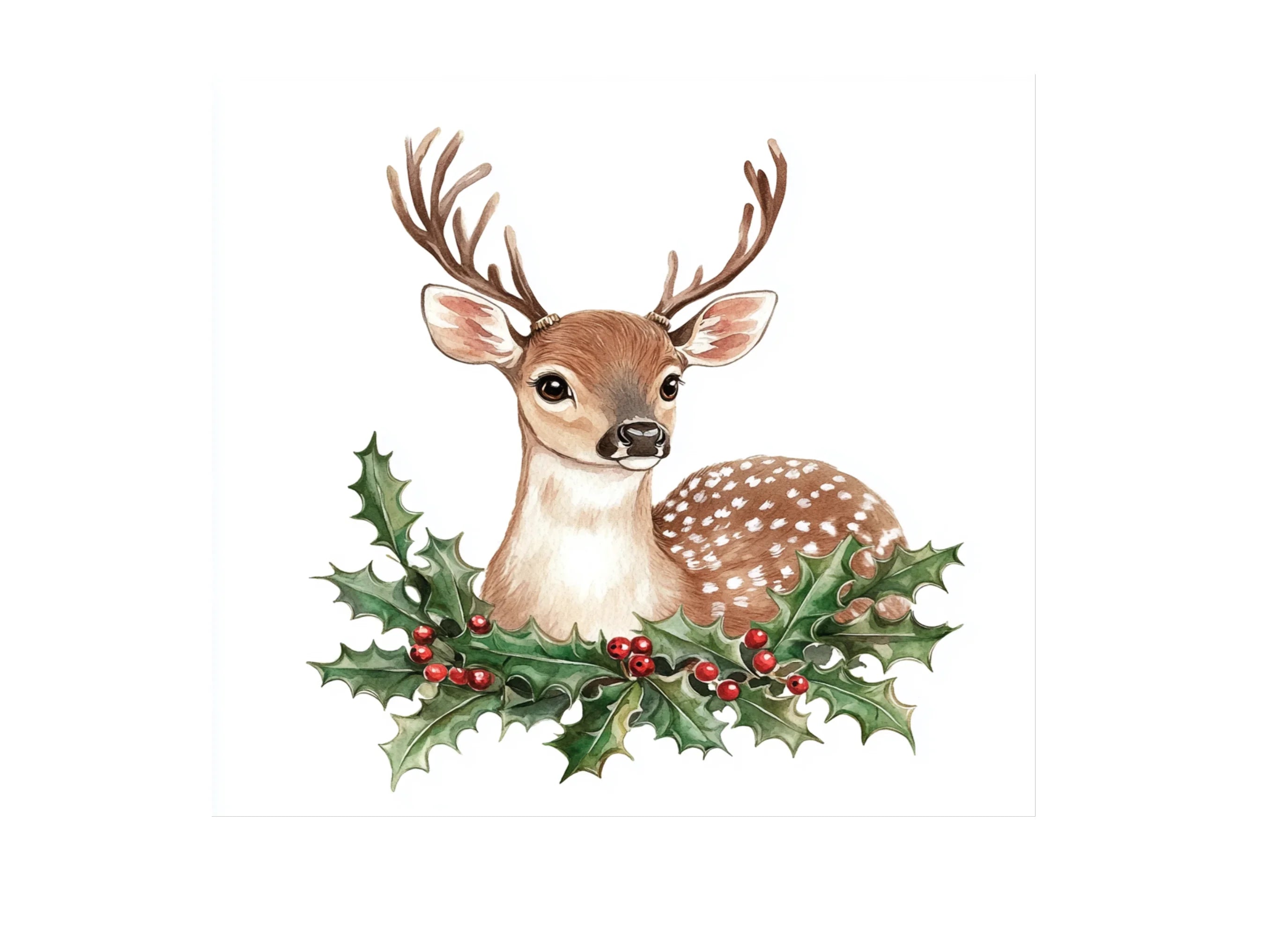 Christmas Deer with Holly Clipart Bundle