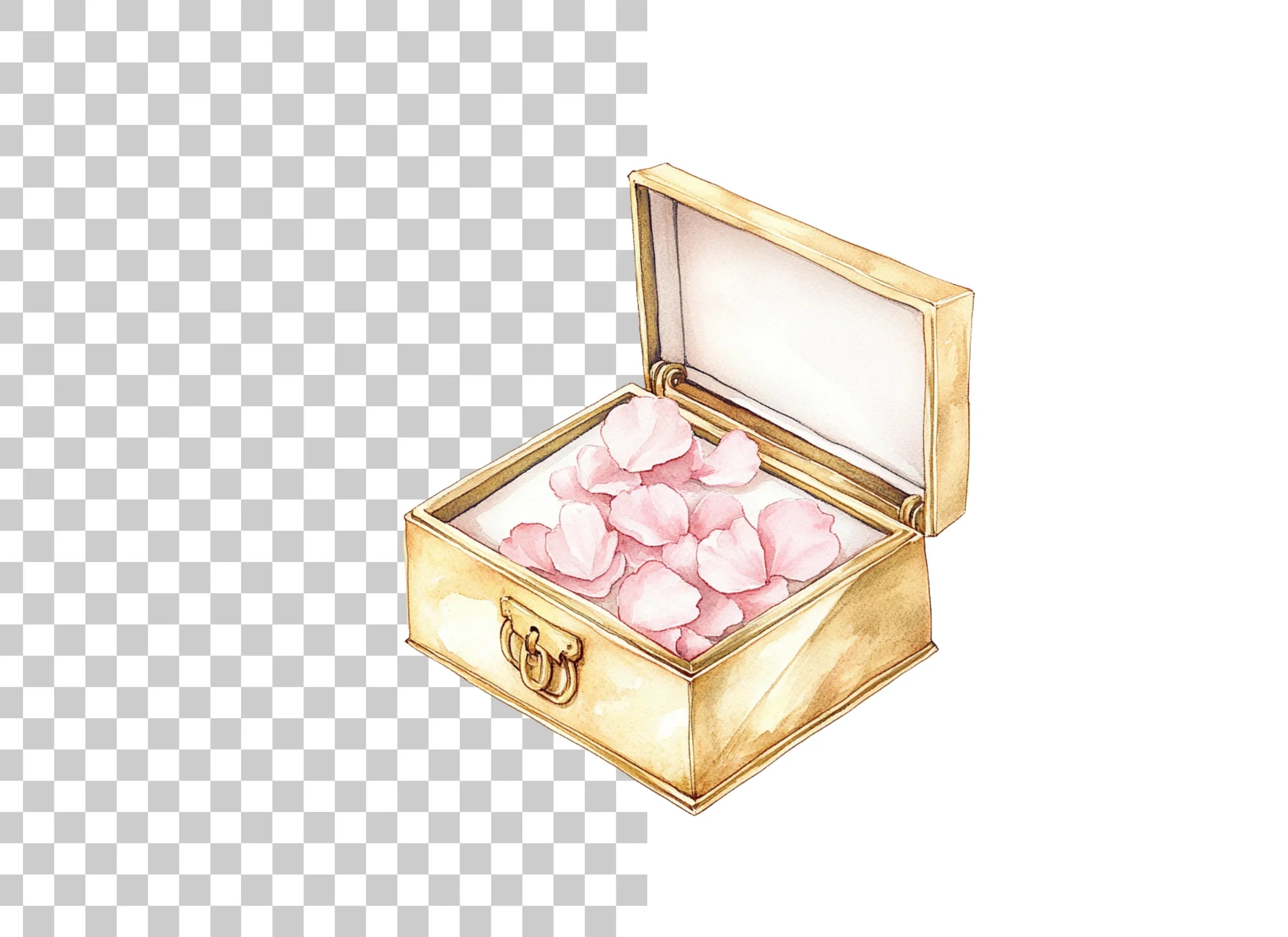 Pink Petals in Golden Box Clipart Bundle