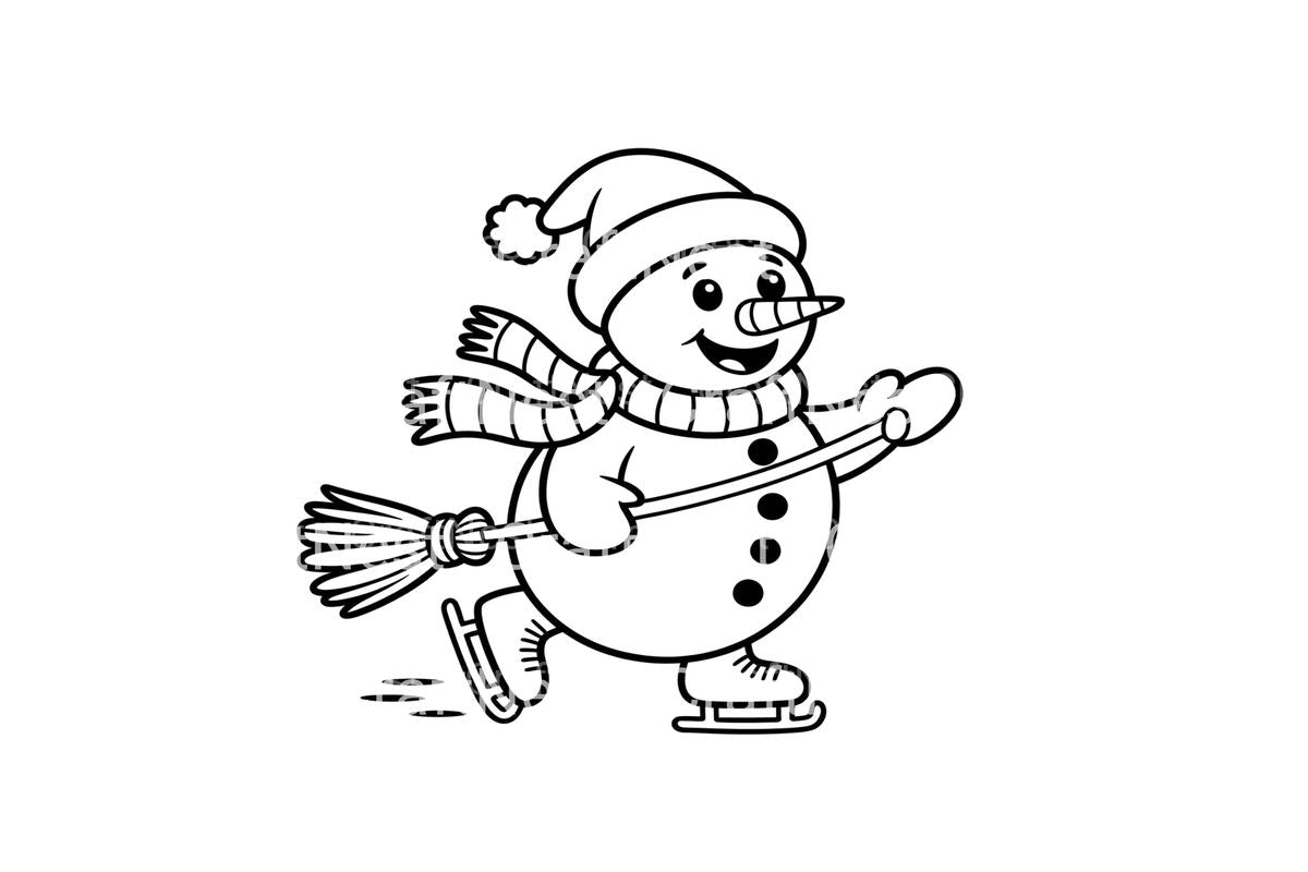 Broom Wielding Snowman Ice Skating Fun Coloring Books