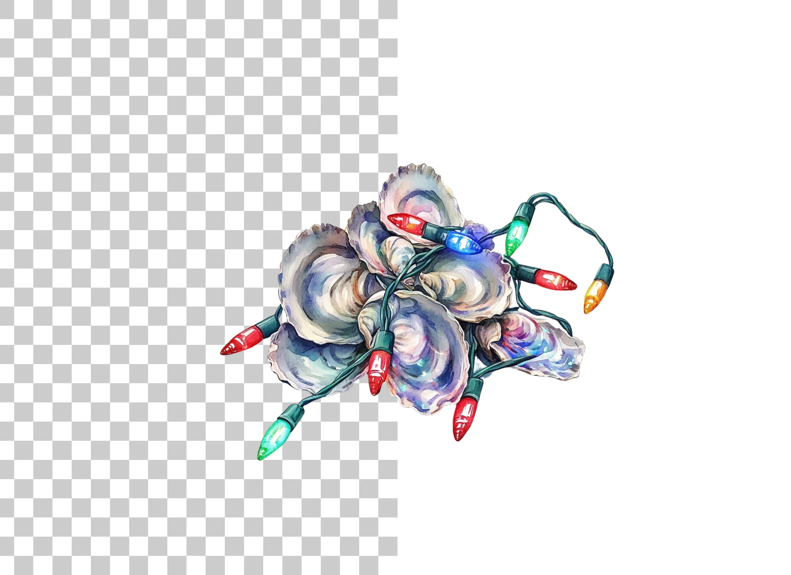 Oyster Shells Christmas Lights Clipart Bundle