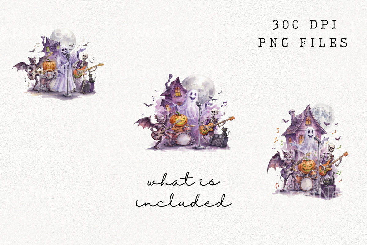 Halloween Ghost Skeleton Band Clipart Bundle