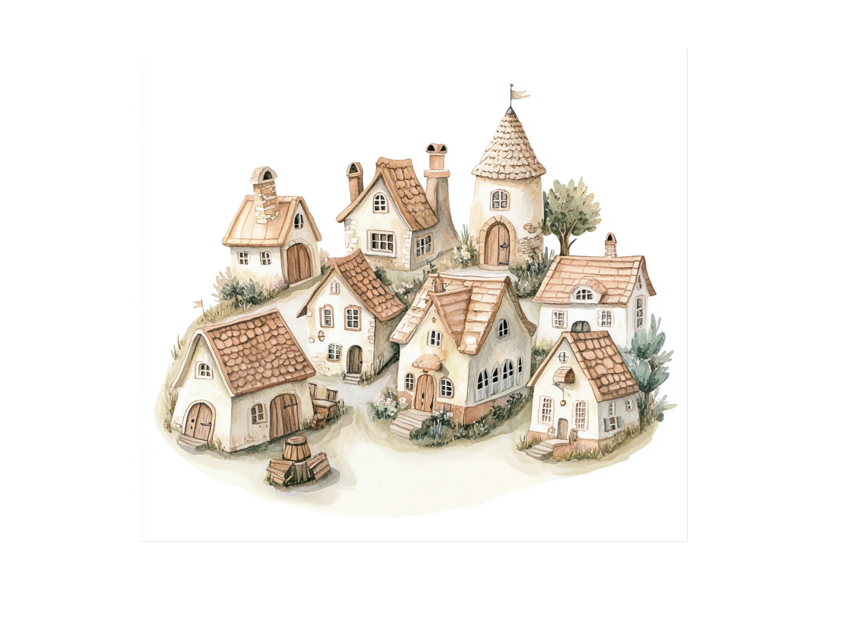 Hillside Village Illustrations Clipart Bundle