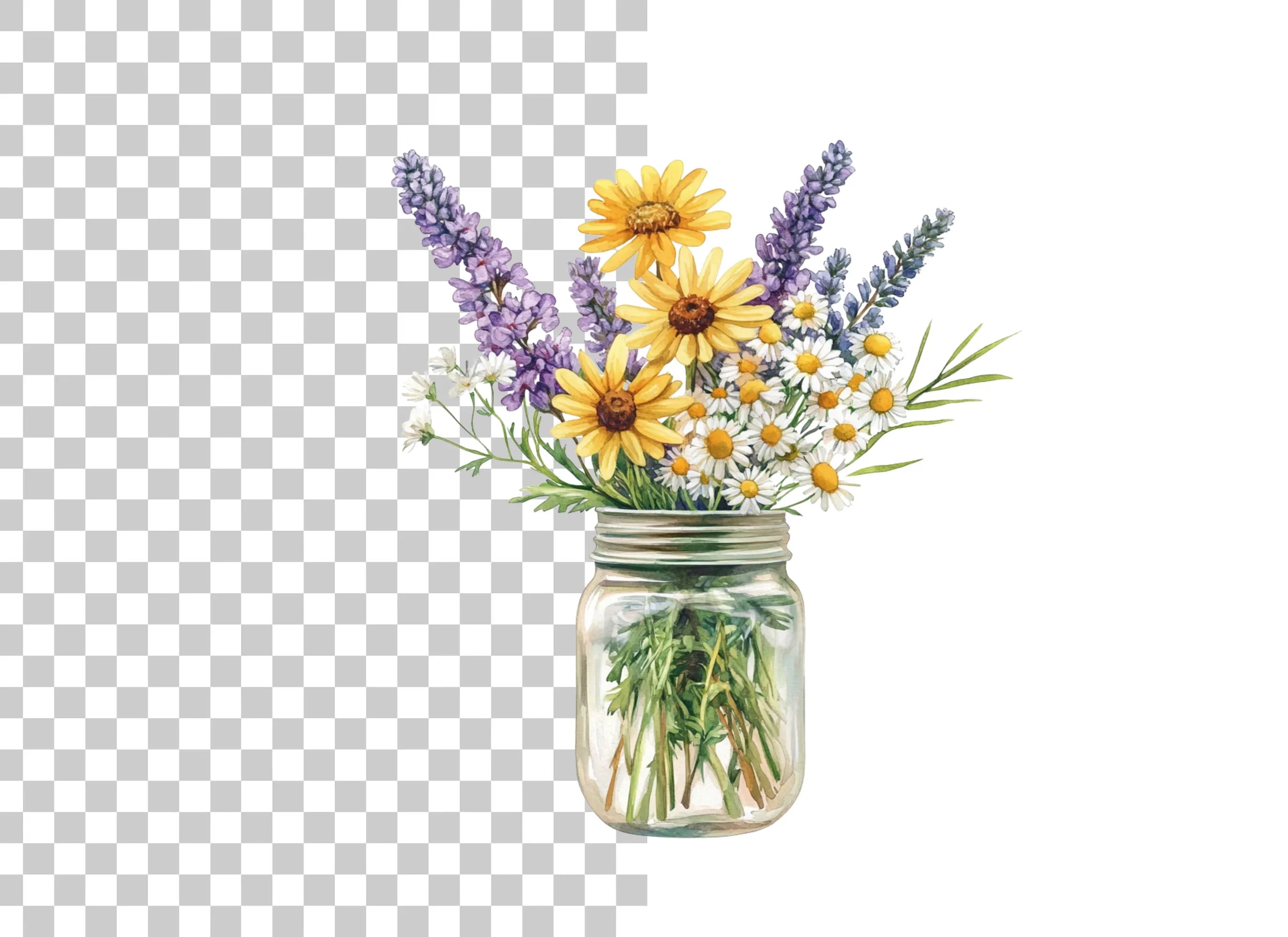 Lavender and Daisy Mason Jar Clipart Bundle