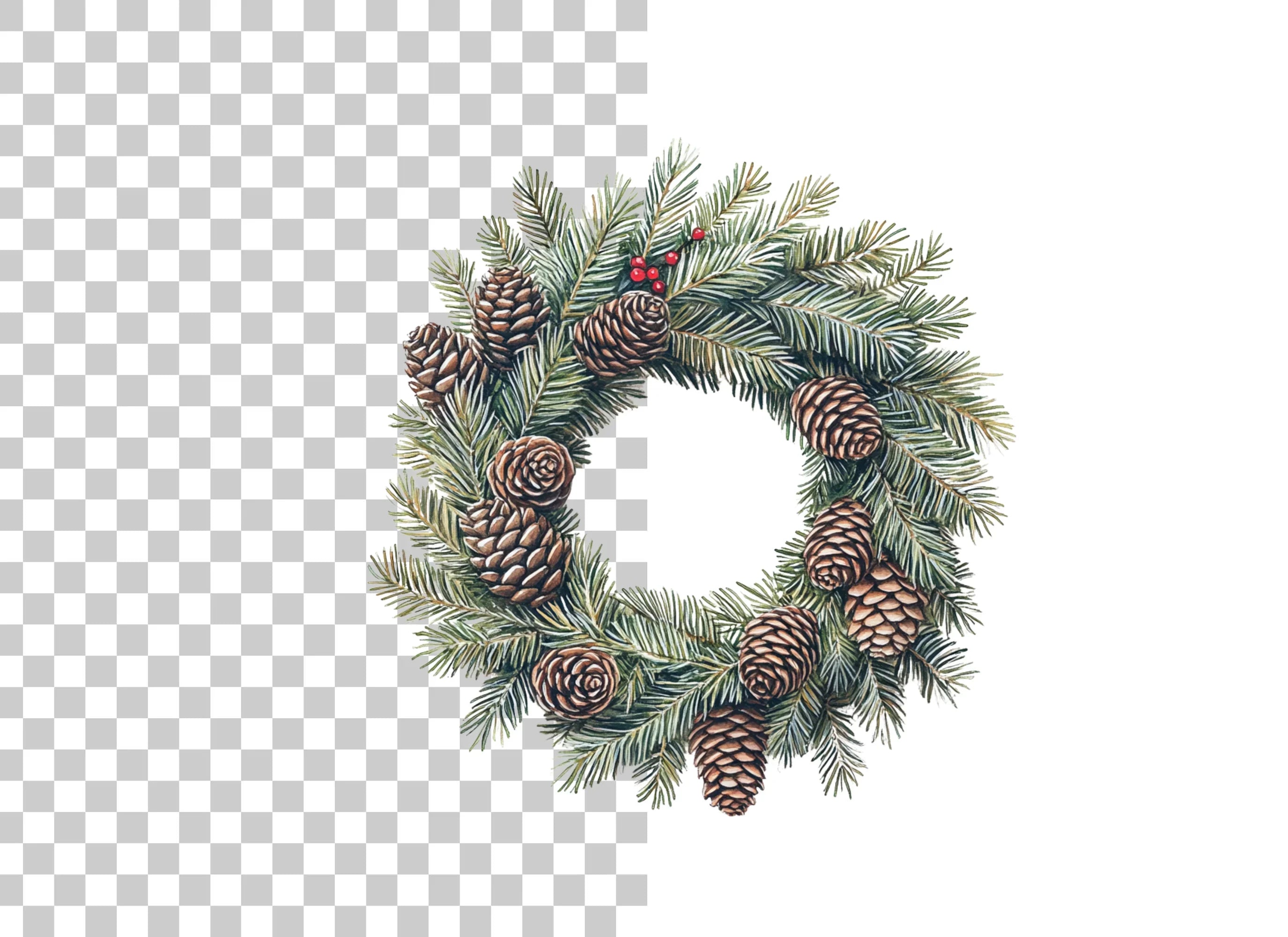 Christmas Pine Cone Wreath Clipart Bundle