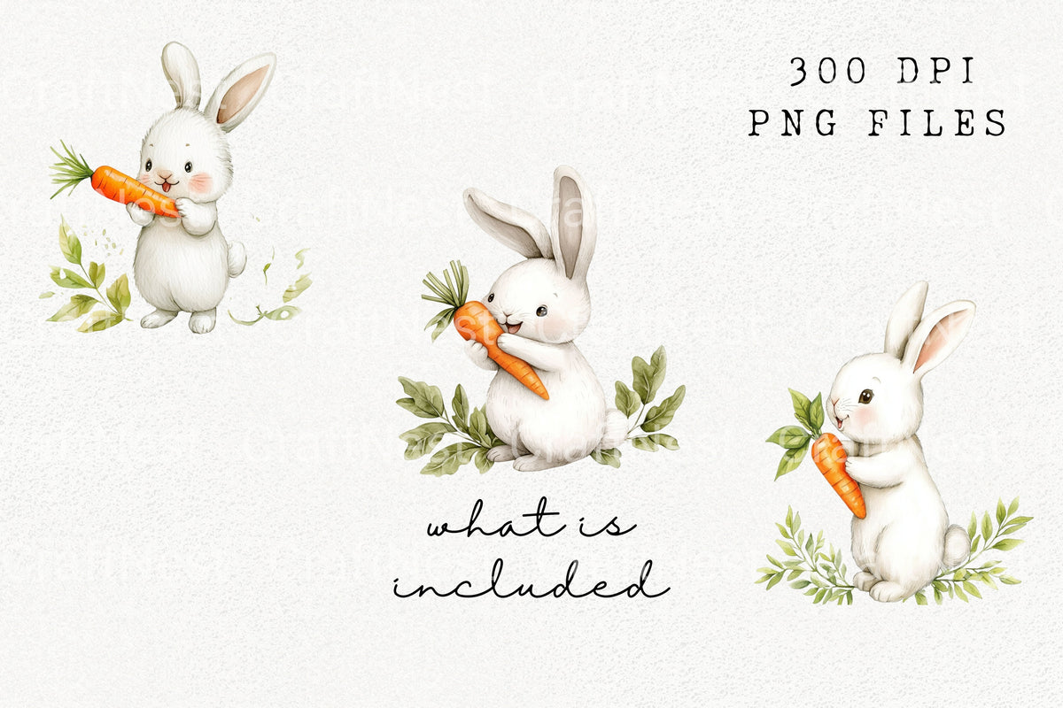 Cute White Bunny Carrot Clipart Bundle