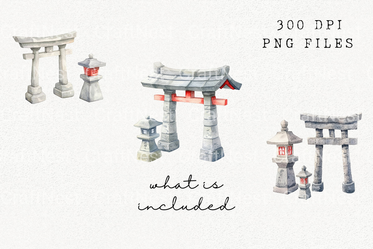 Japanese Stone Lanterns Clipart Bundle