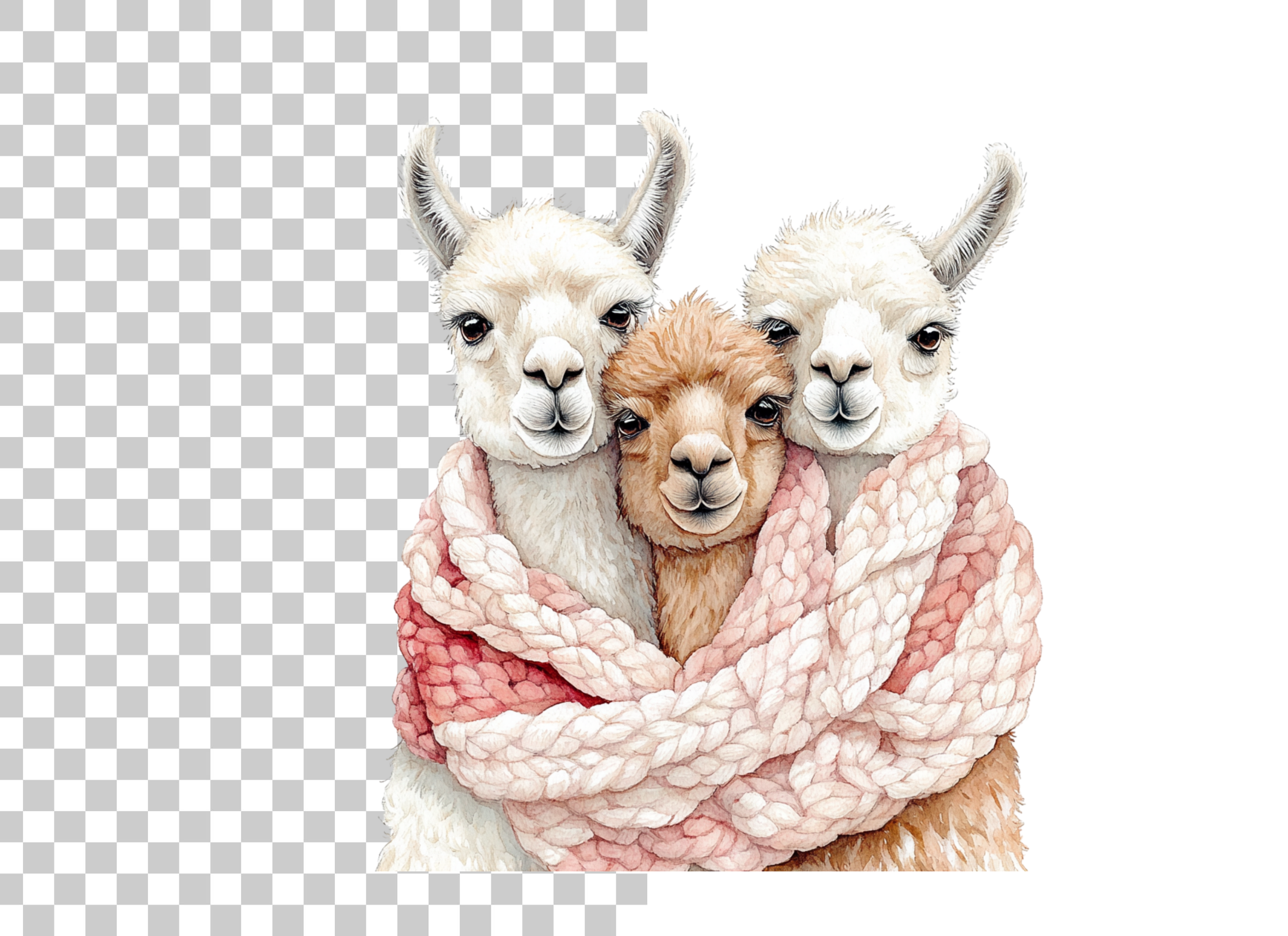Cute Llama Family Wrapped in Scarf Clipart Bundle