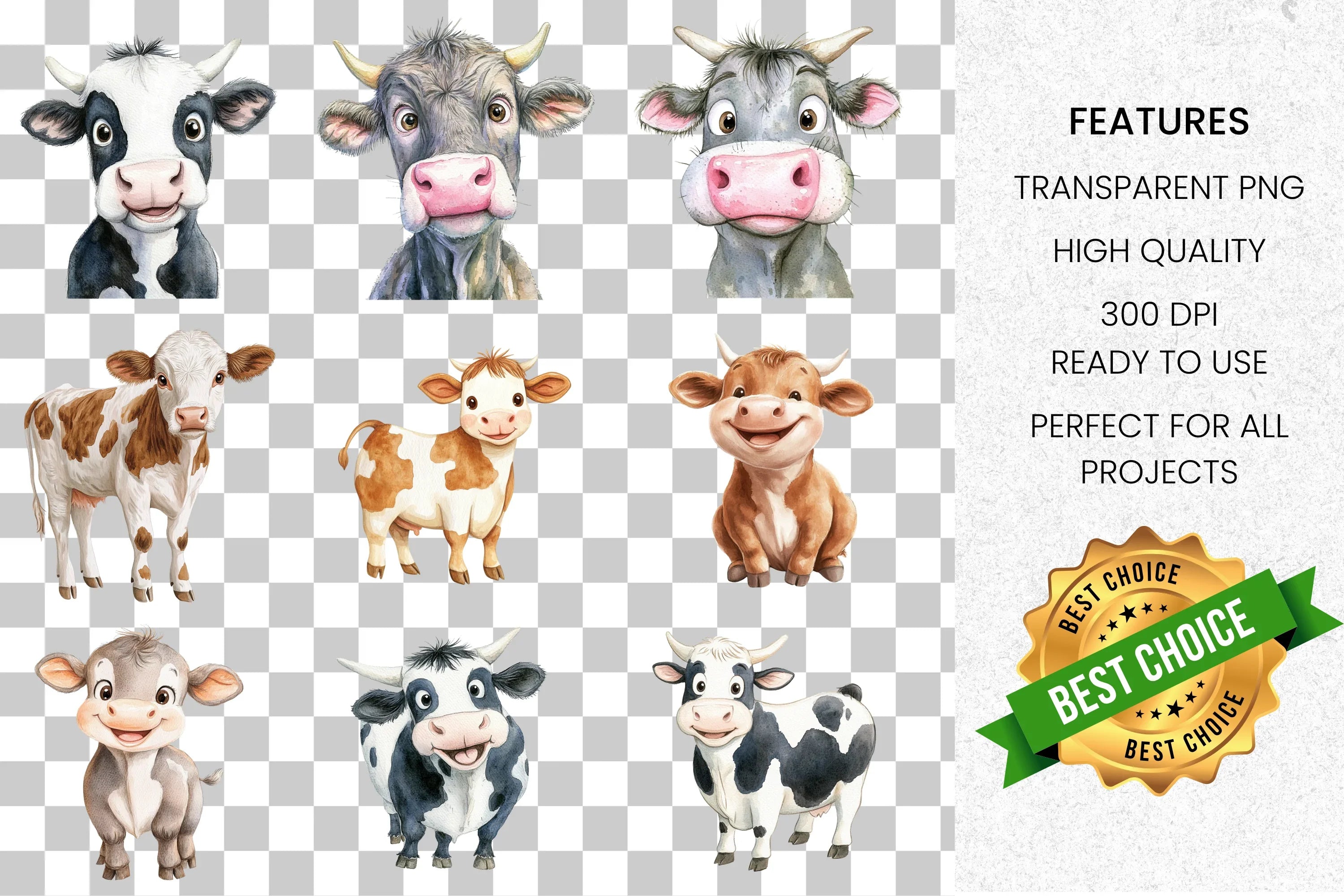 Cute Farm Cow Clipart Bundle