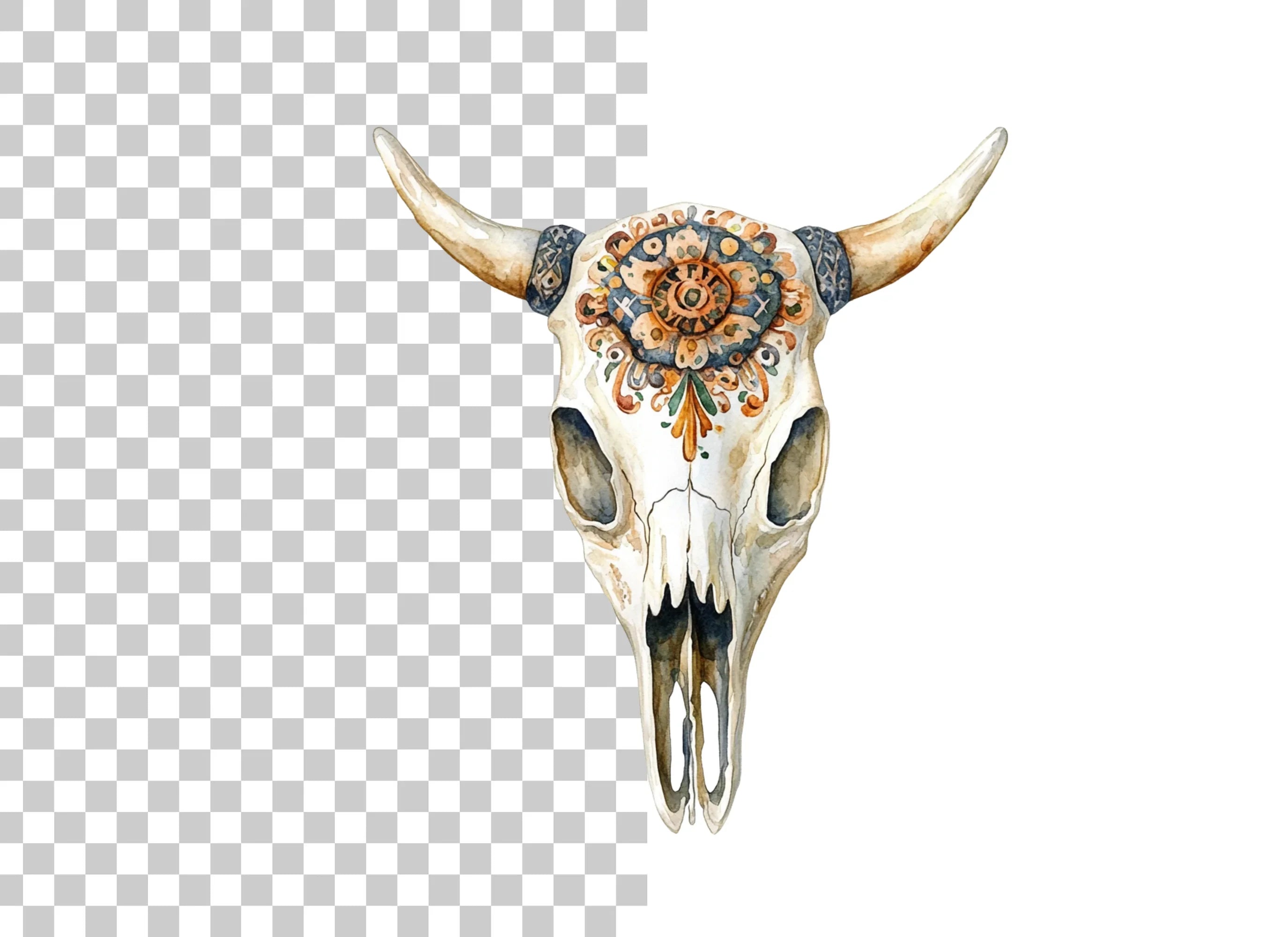 Boho Bull Skulls Clipart Bundle