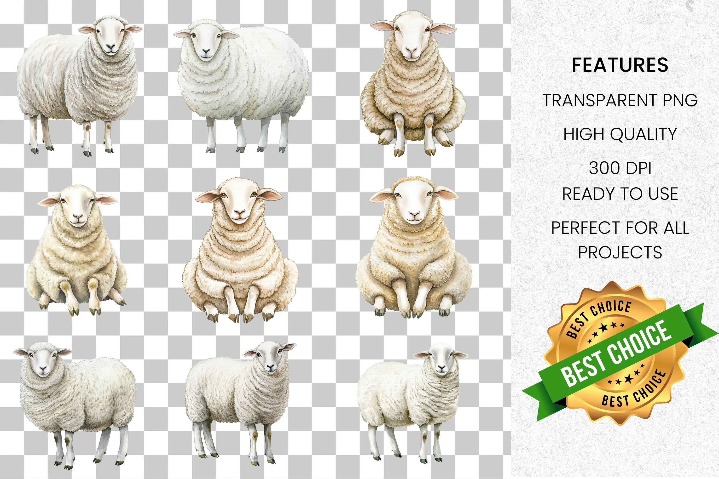 Adorable Farm Sheep Animal Clipart Bundle