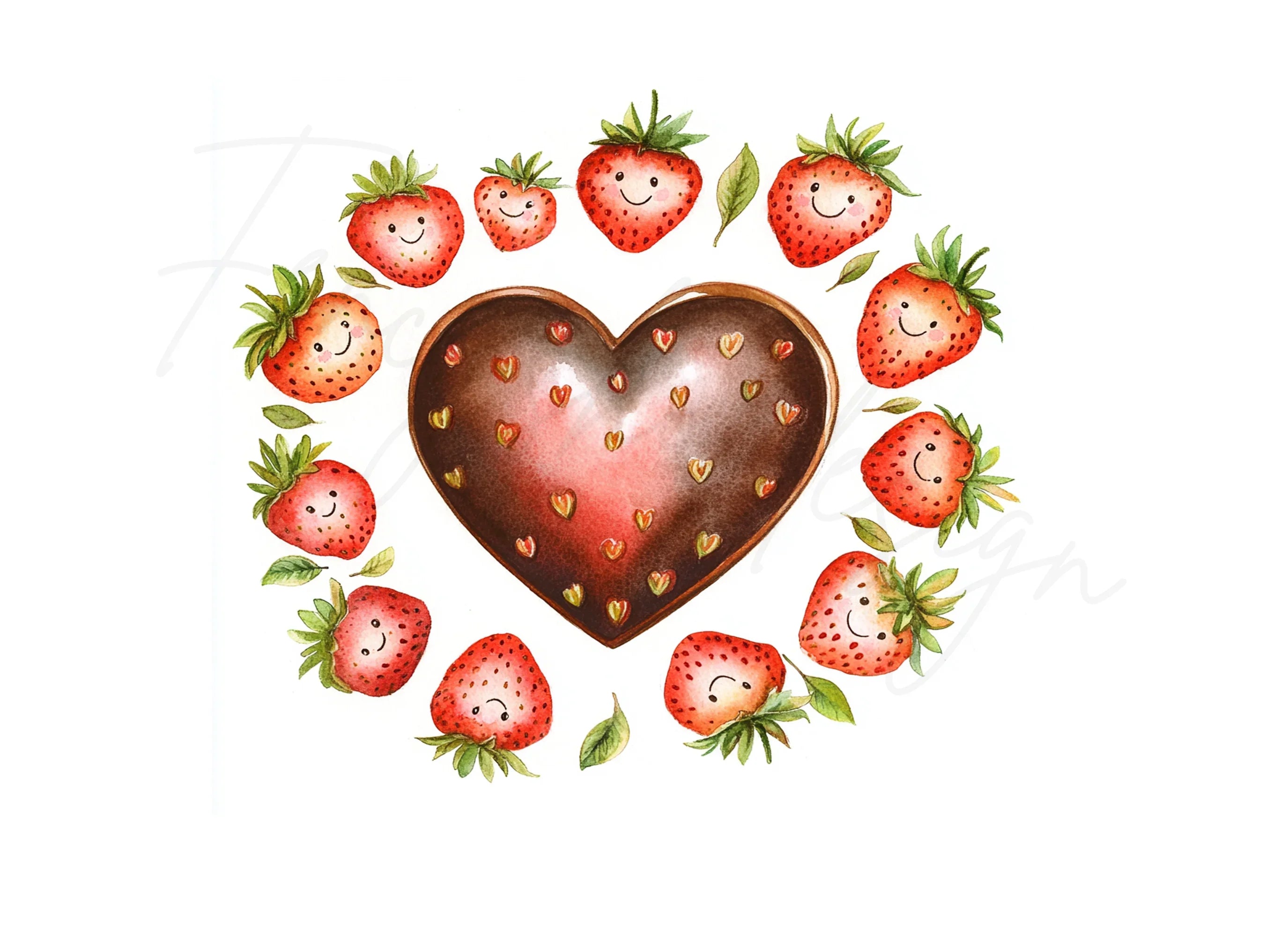 Cute Strawberry Chocolate Heart Clipart Bundle